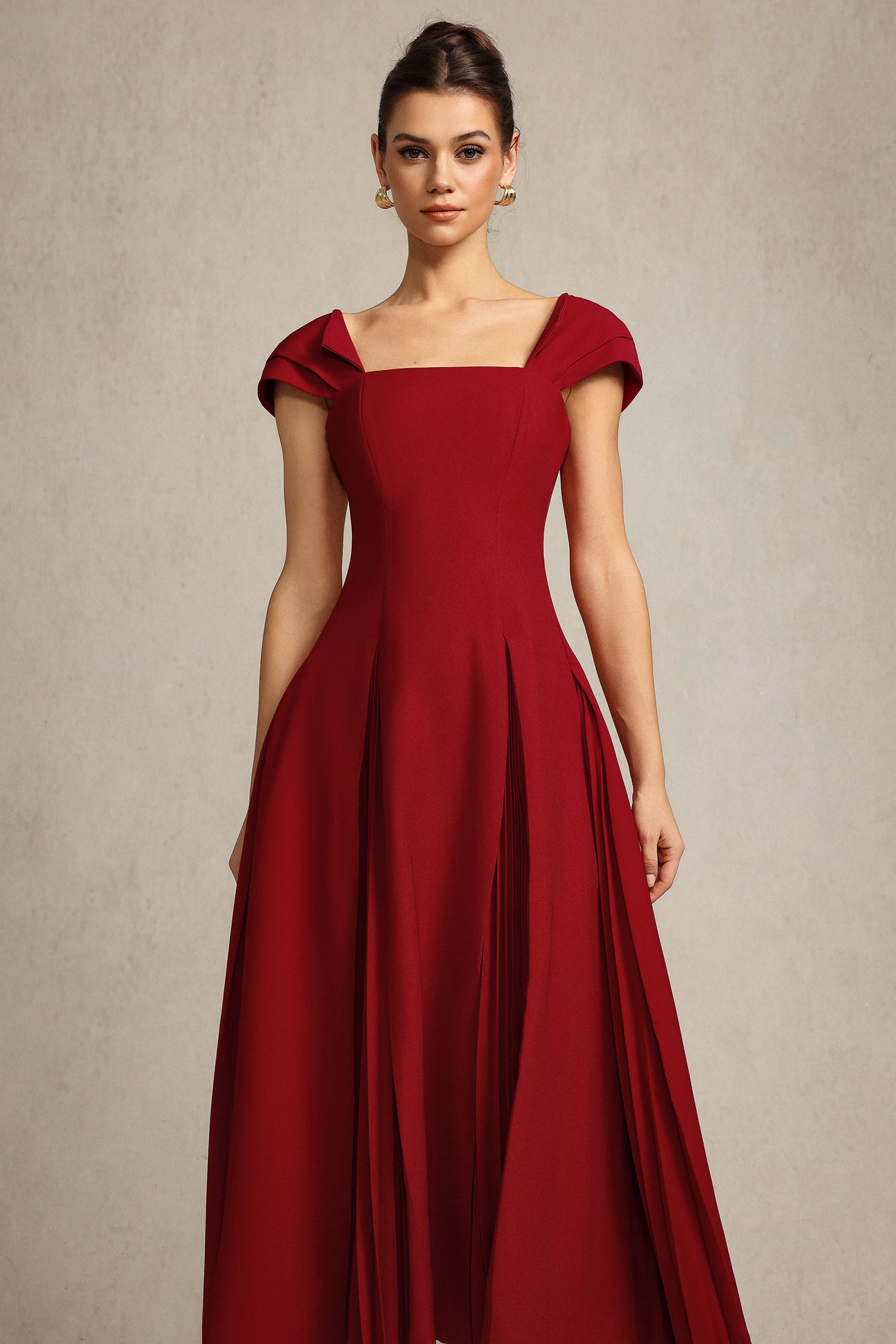 Erica Square Collar Folds Maxi Dress