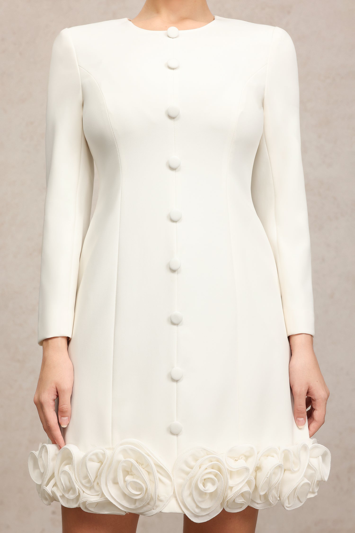 Doluo Round Neck Long Sleeves Flowers Mini Dress