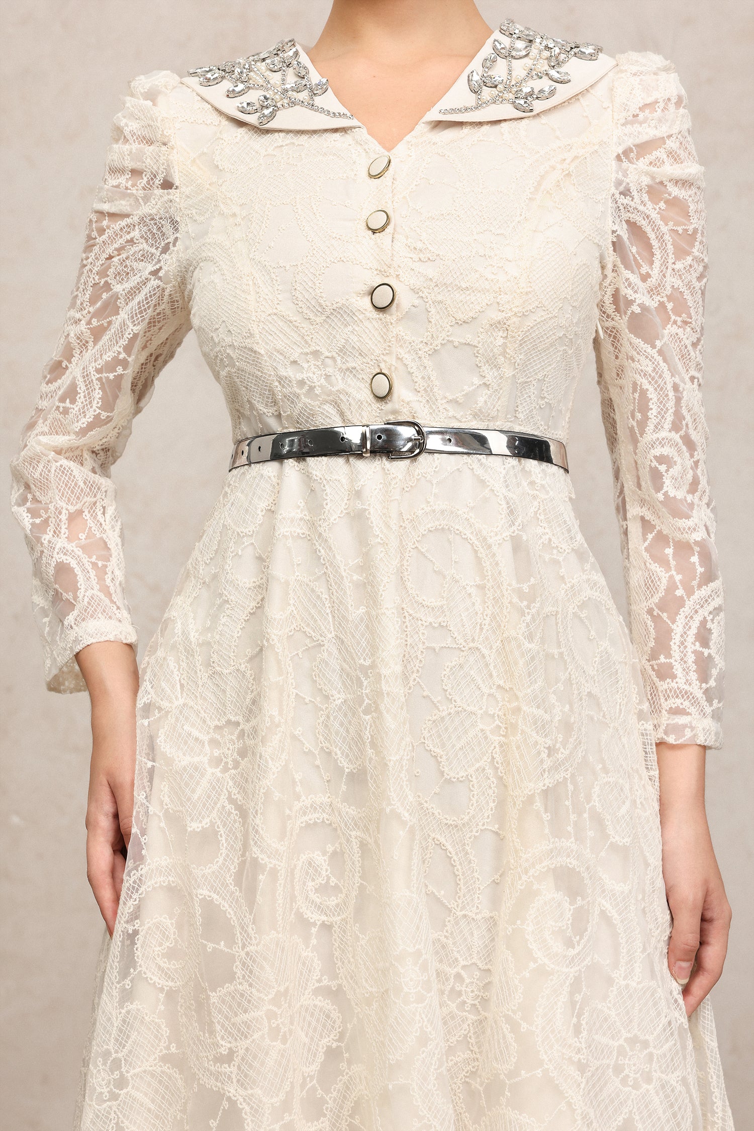 Umeko Long Sleeves Lace Diamond Maxi Dress