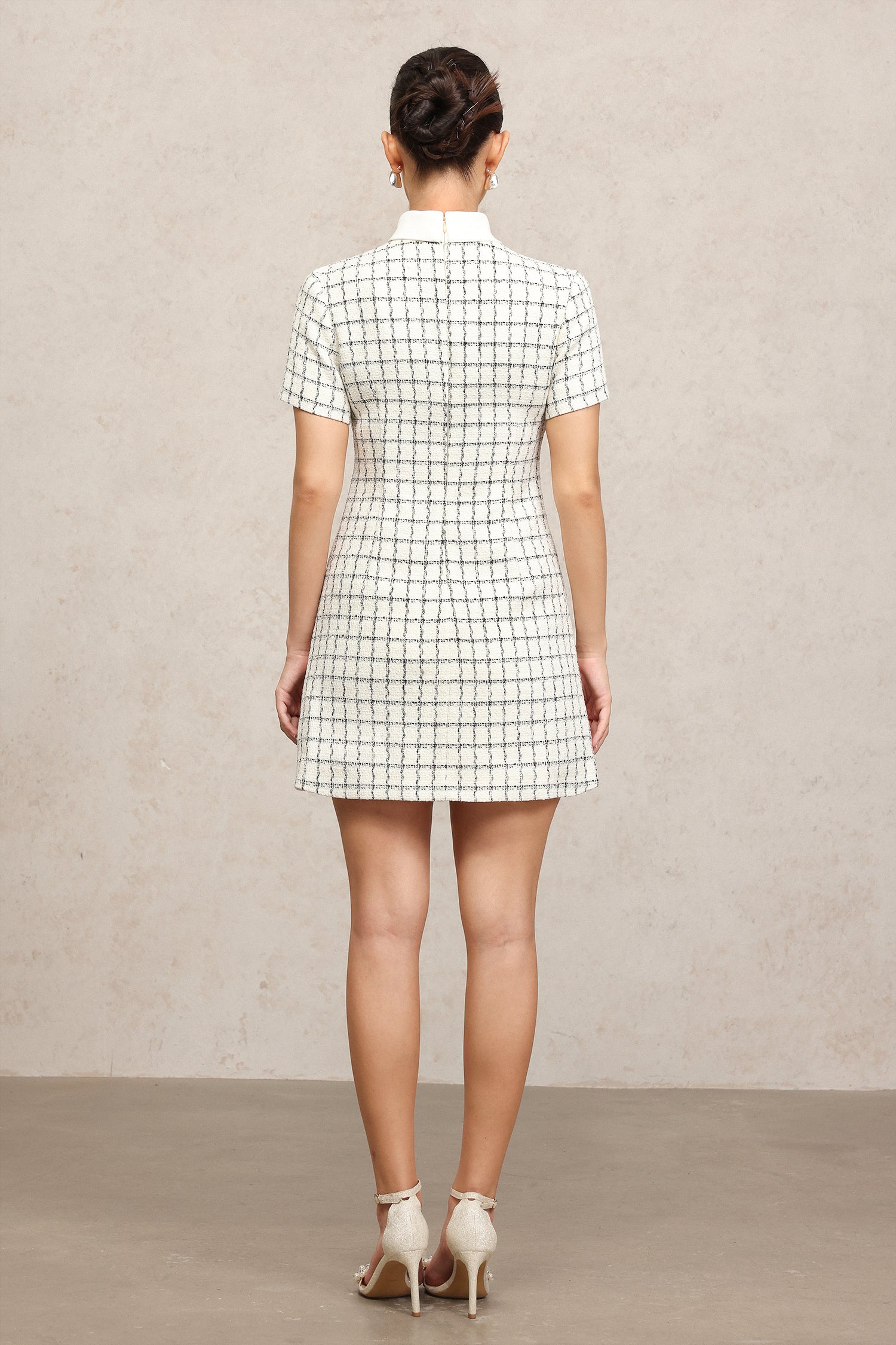 Slare Short Sleeves Houndstooth Mini Dress