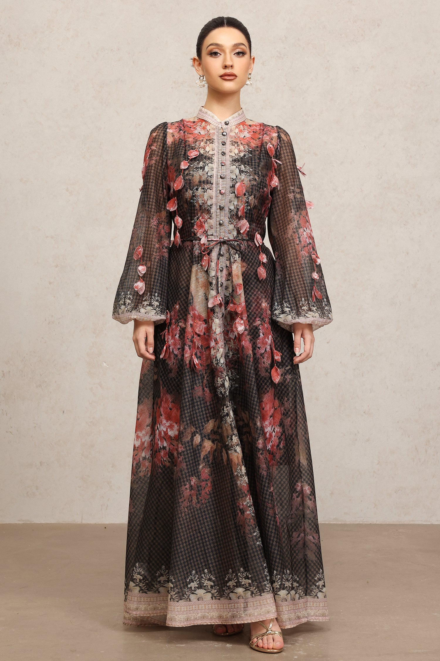 Eka Round Neck Long Sleeves Floral Printed Maxi Dress