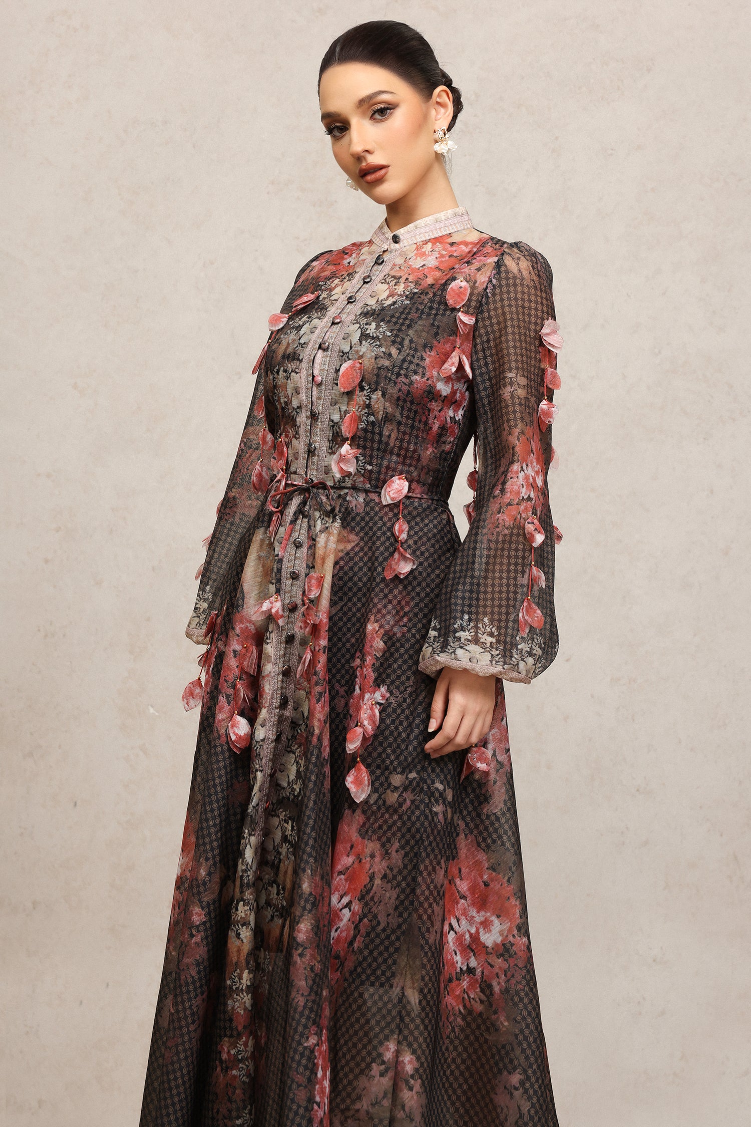Eka Round Neck Long Sleeves Floral Printed Maxi Dress