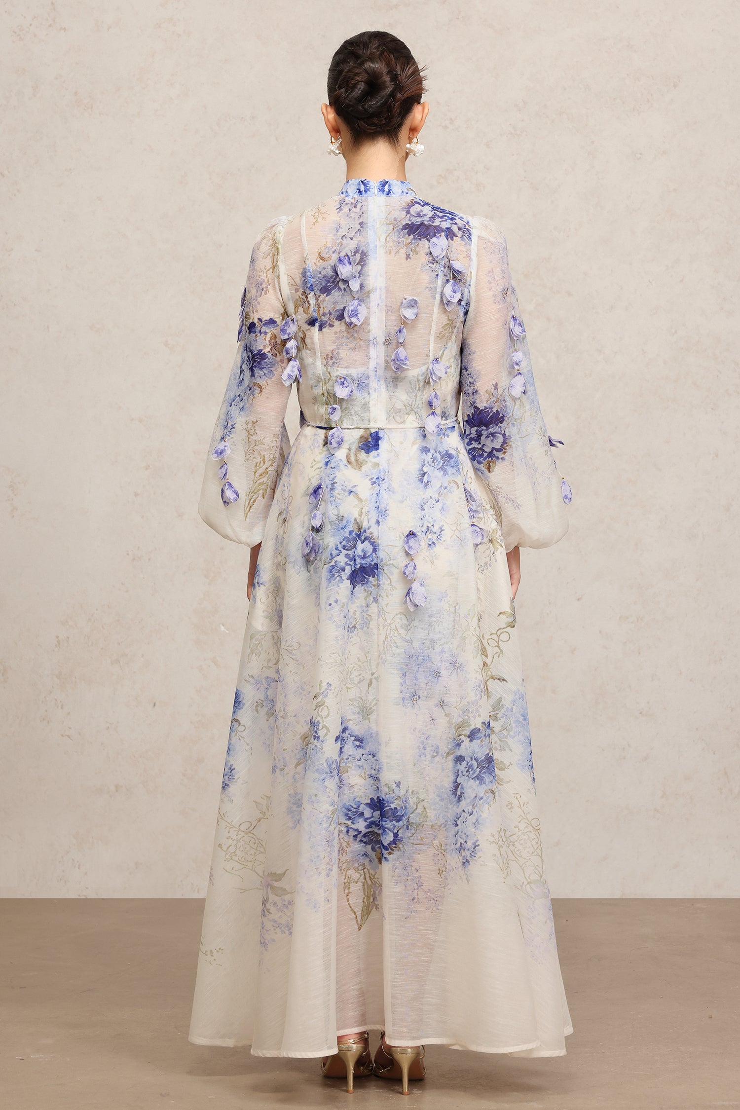Edmonia Round Neck Long Sleeves Floral Printed Maxi Dress