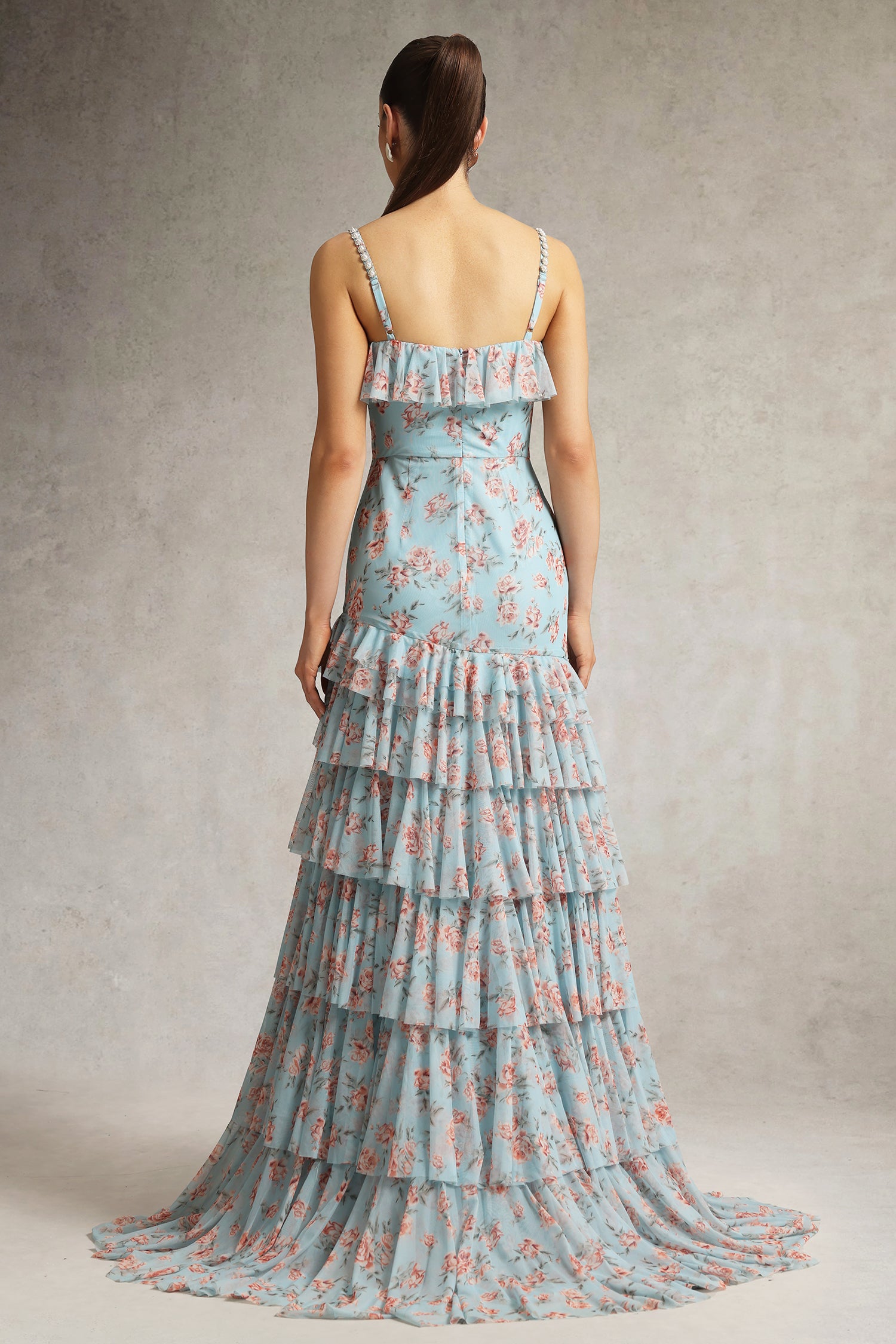 Haliy Floral Print Ruffle Maxi Dress