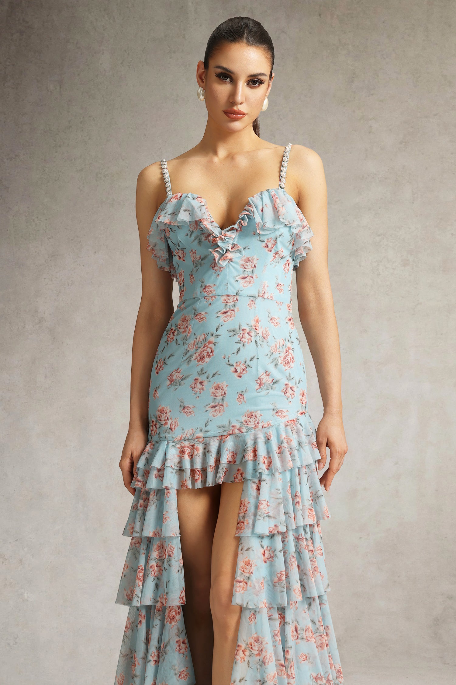 Haliy Floral Print Ruffle Maxi Dress