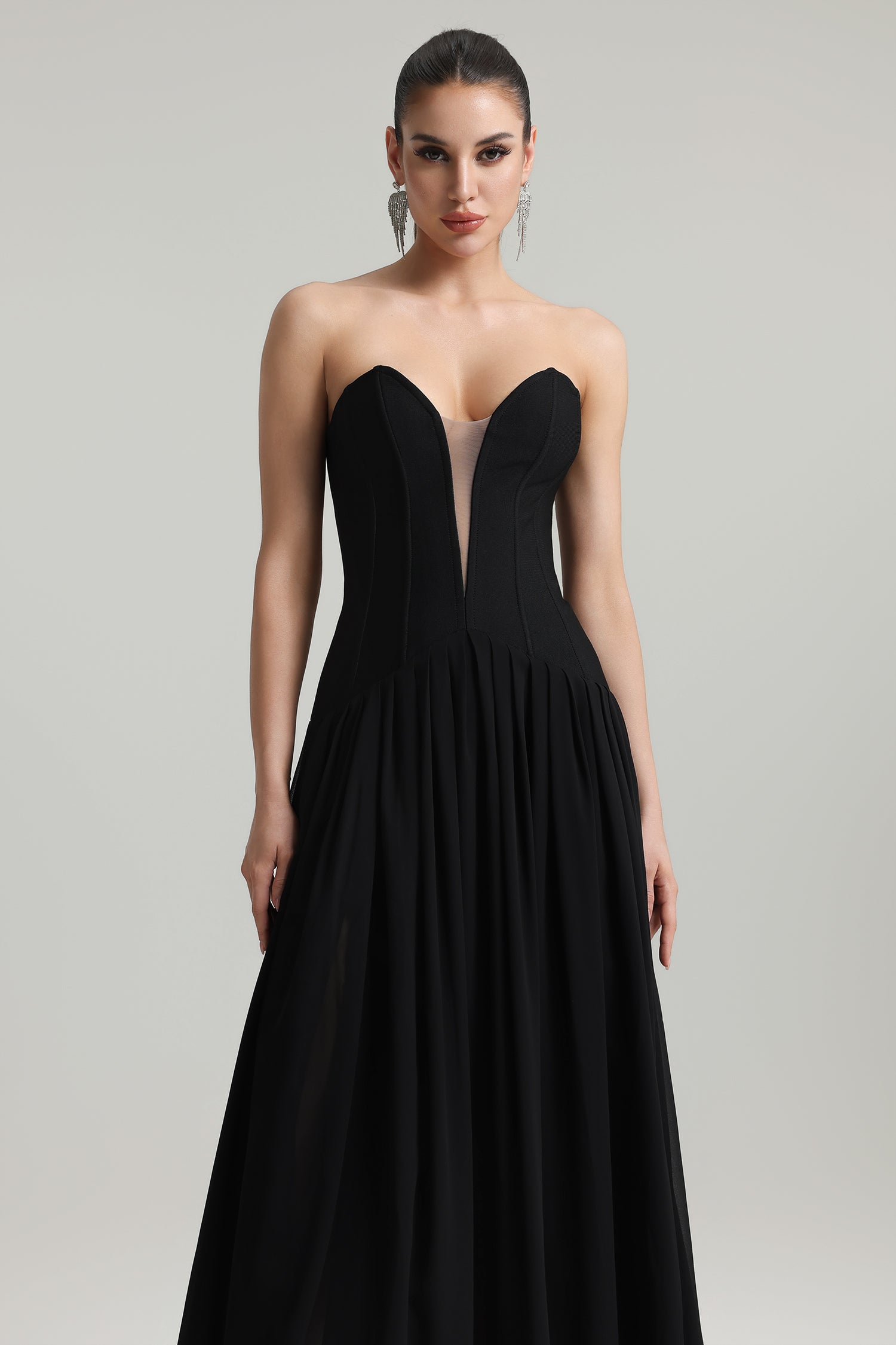 Madelynn Strapless Cut Out High Slit Bandage Maxi Dress