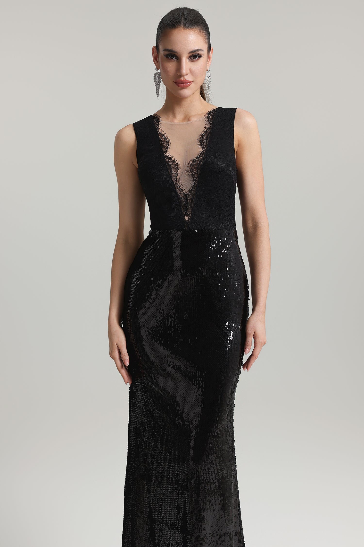 Kerry Lace Deep V Sequin Maxi Dress