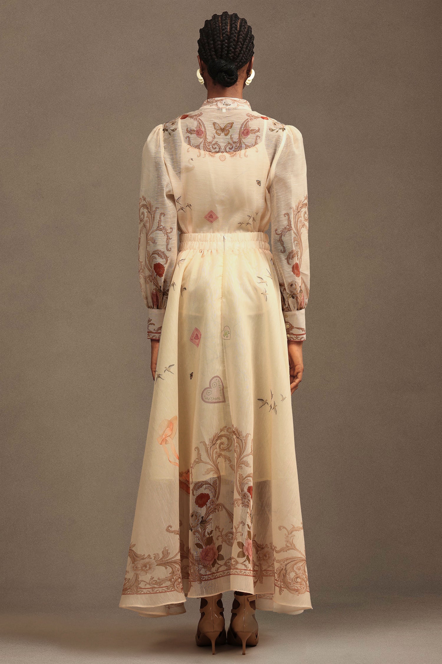 Wilma Bohemian Flowy Long Sleeve Floral Printed Chiffon Maxi Dress