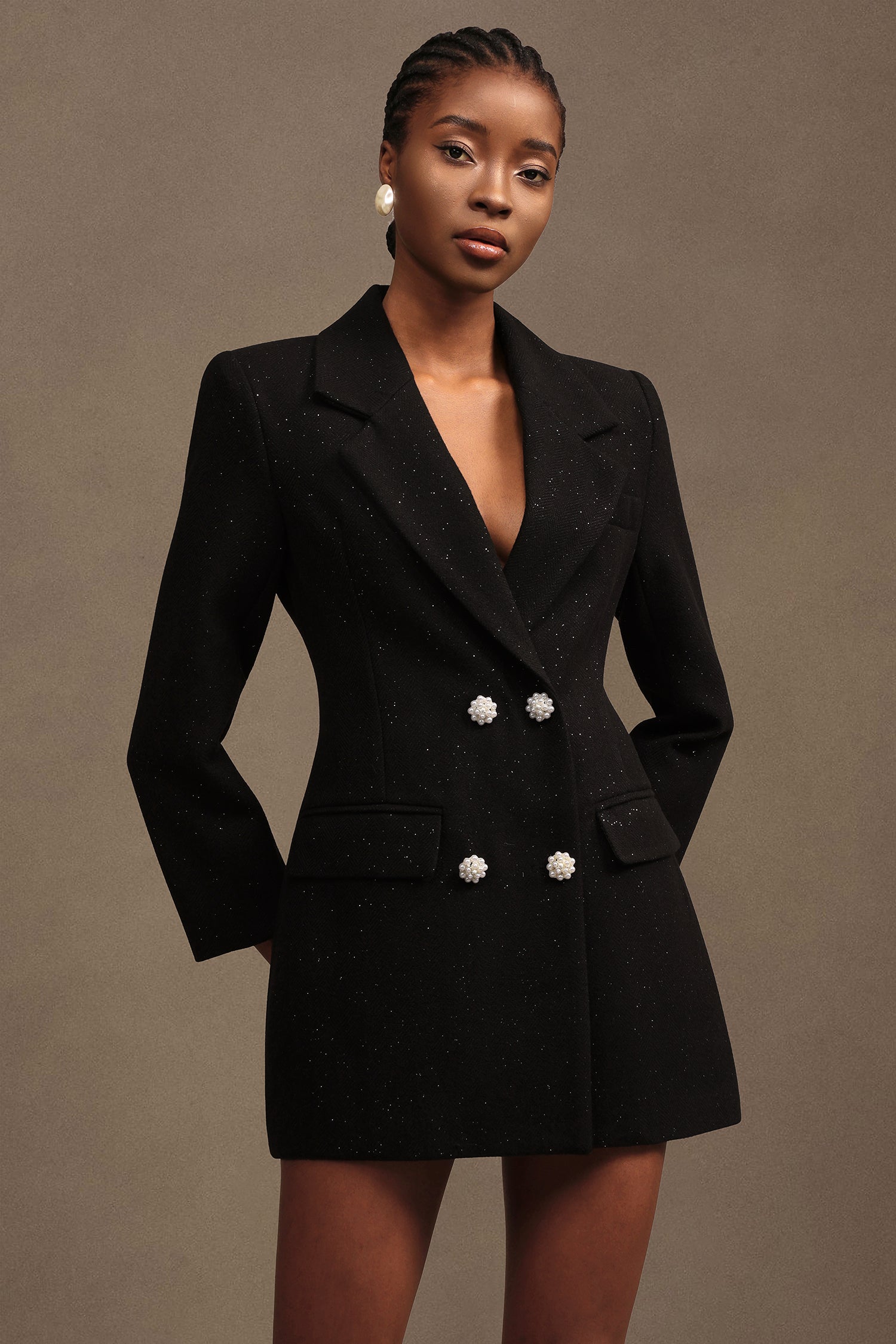 Yannei Modern Tailored Long Sleeve Woven Mini Dress