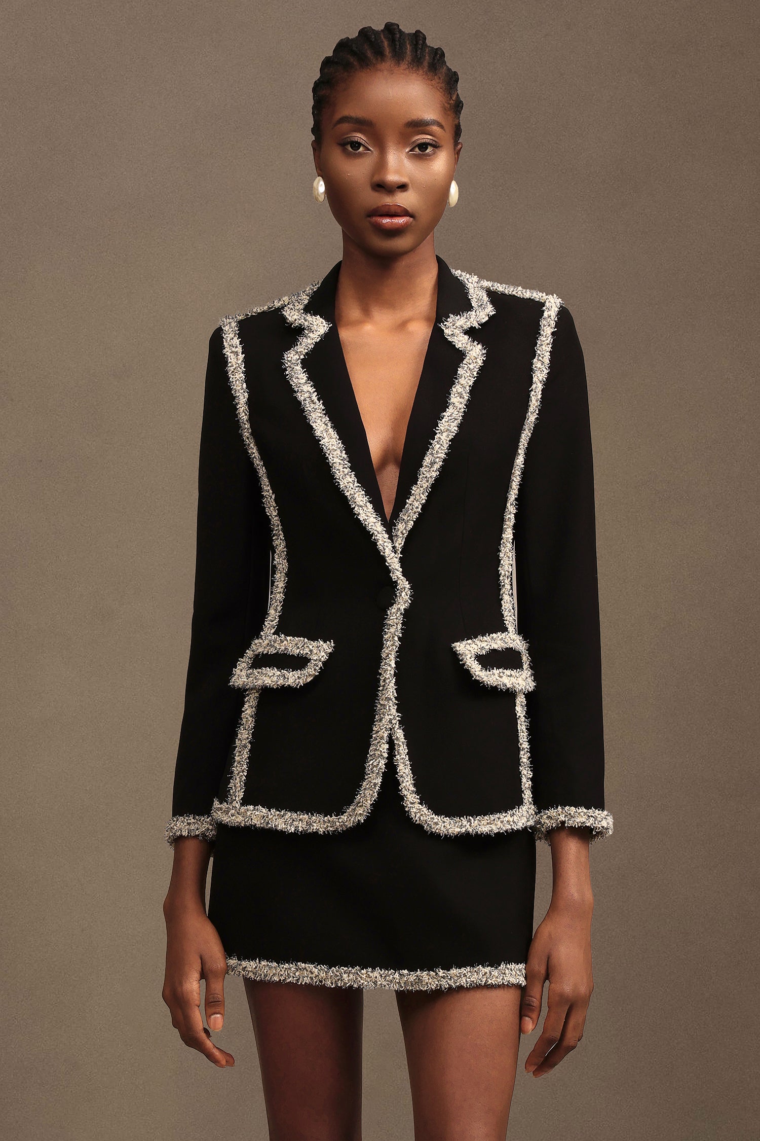 Tia Elegant Tailored Long Sleeve Woven Top And Skirt Two-Piece Set