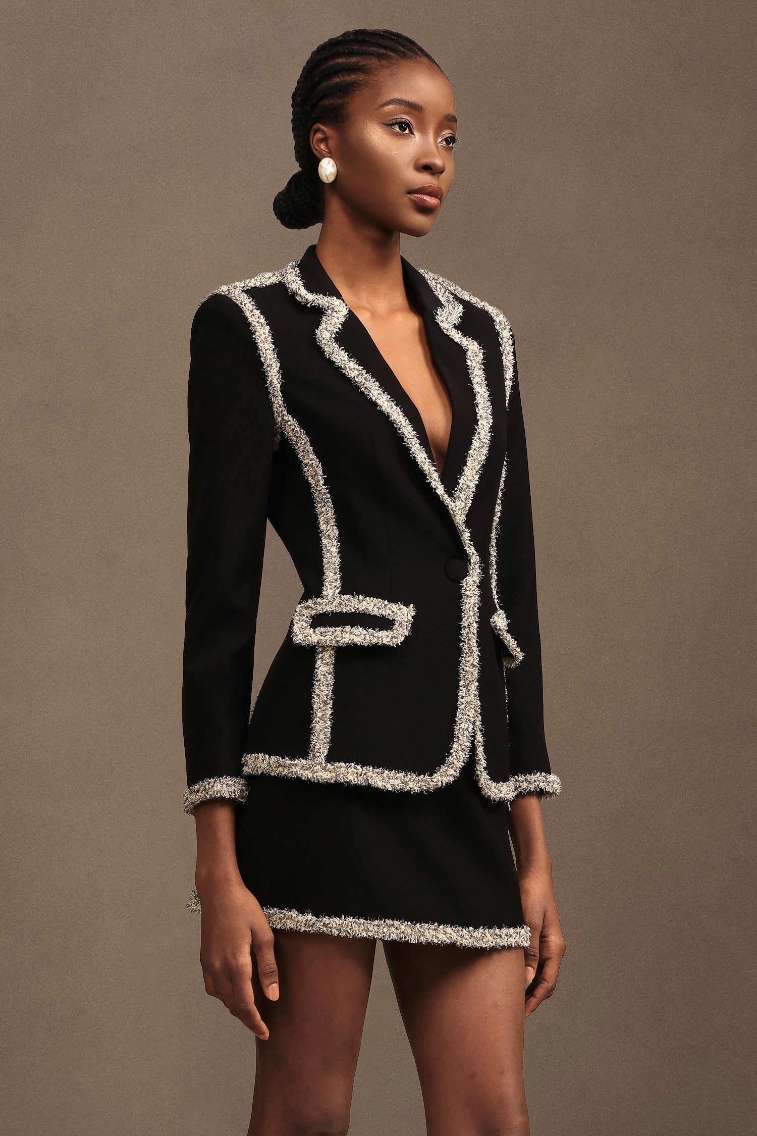 Tia Elegant Tailored Long Sleeve Woven Top And Skirt Two-Piece Set