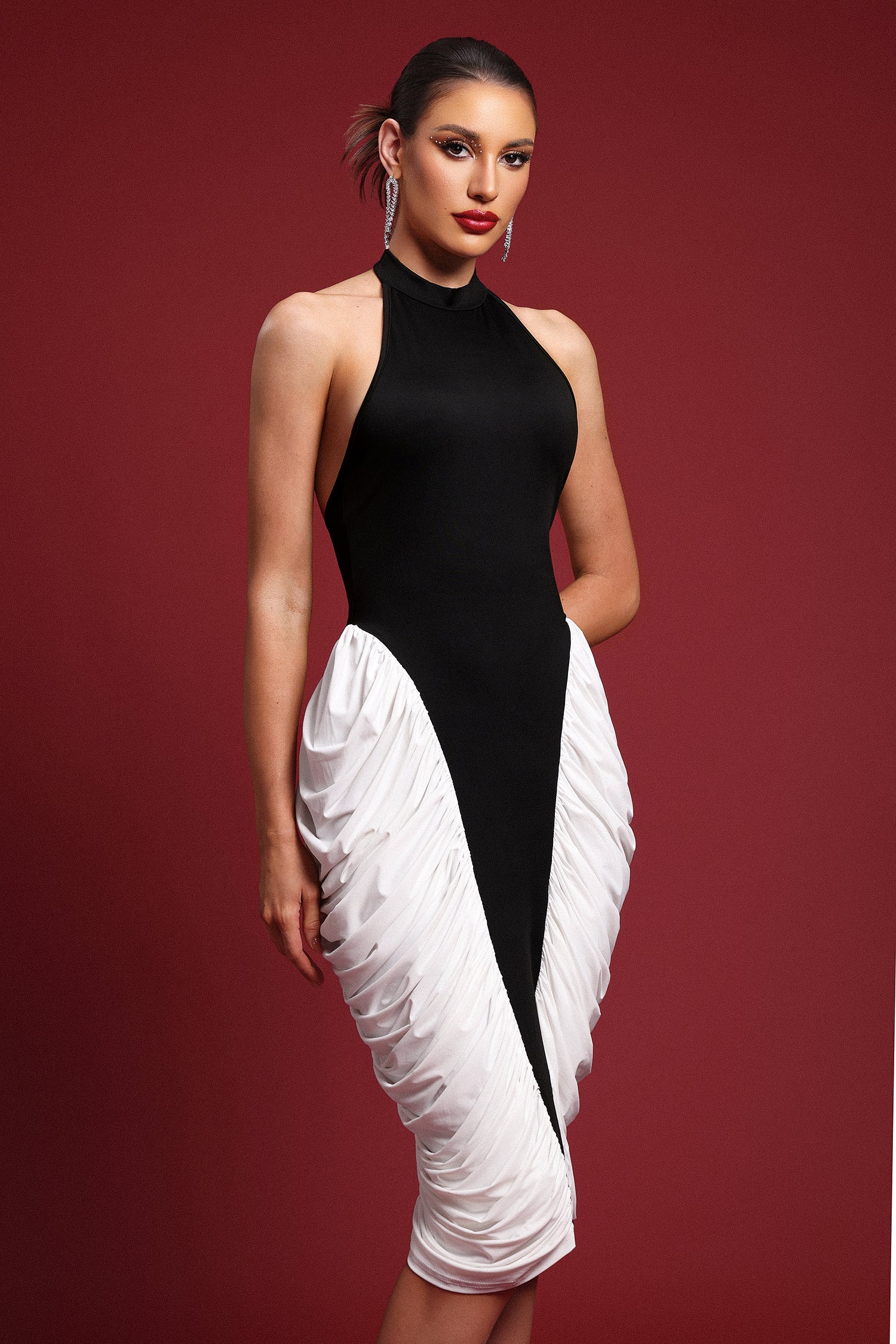 Rebel Classic Contour Sleeveless Ruched Knit Midi Dress