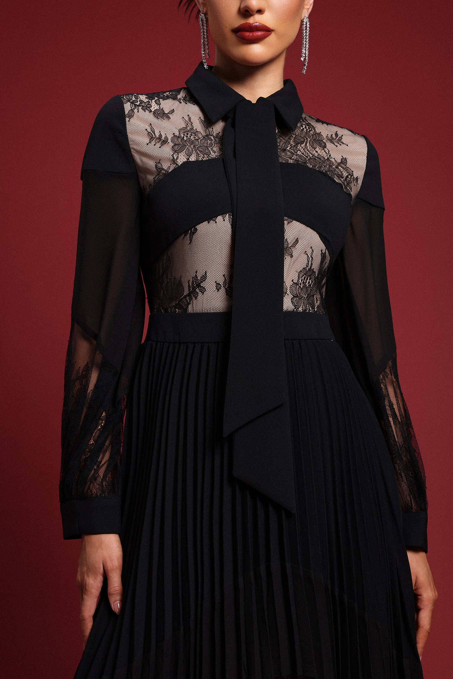 Ellyson Romantic Flowy Long Sleeve Cut out Lace Maxi Dress