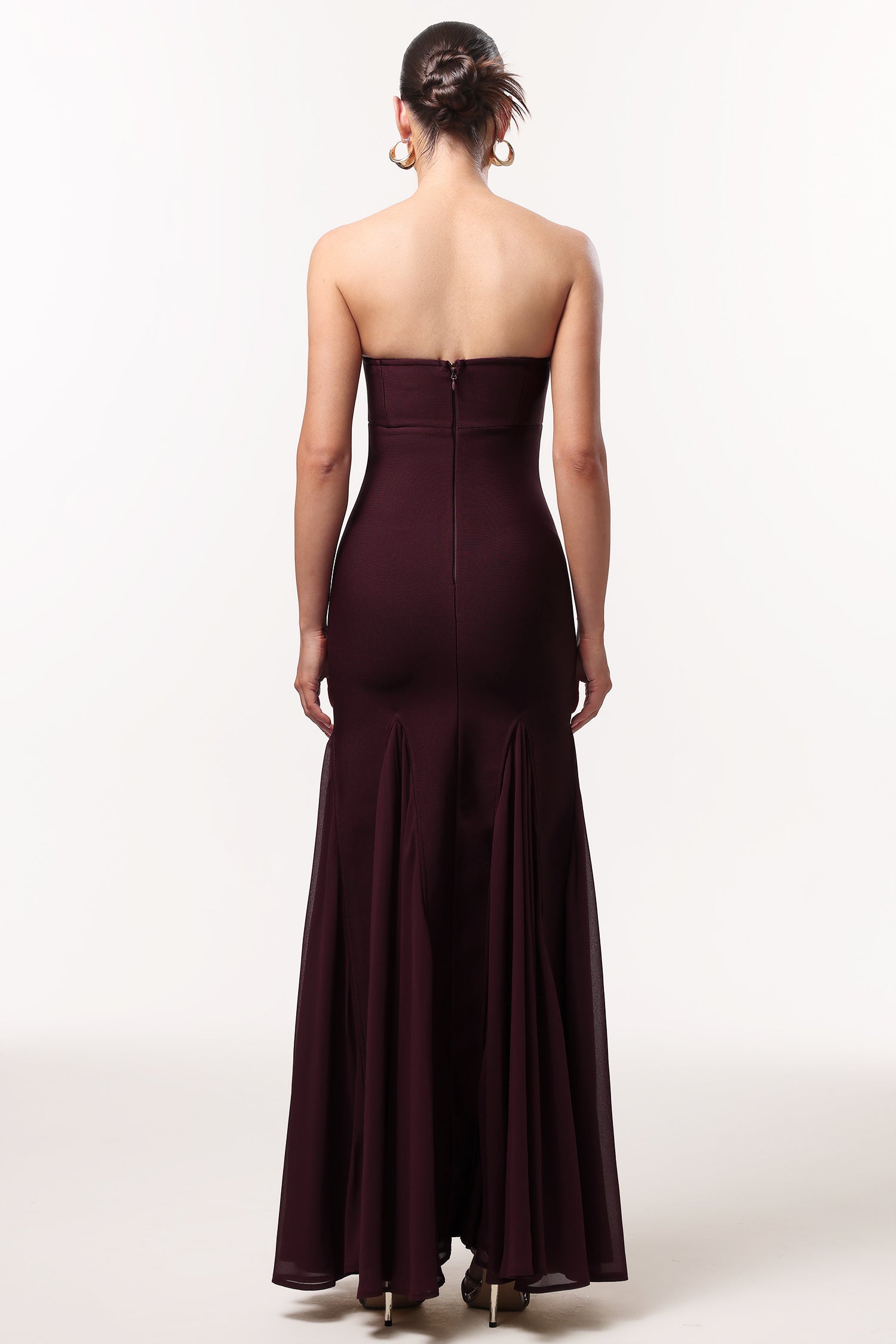 Dellis Elegant Contour Strapless Pleated Bandage Maxi Dress