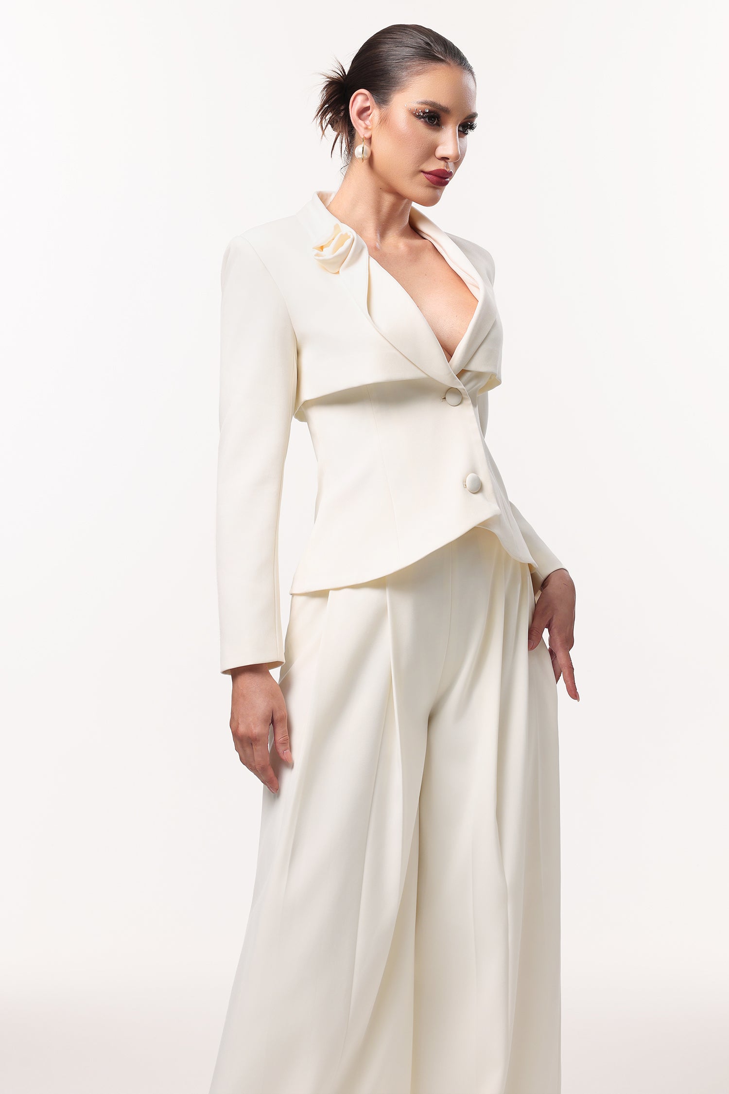 Yalia Classic Tailored Long Sleeve Woven Blazer Two Piece Set