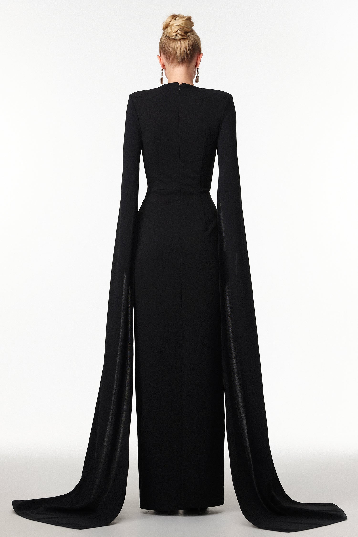 Pallas Elegant Tailored Cape Sleeve Floral Woven Maxi Dress