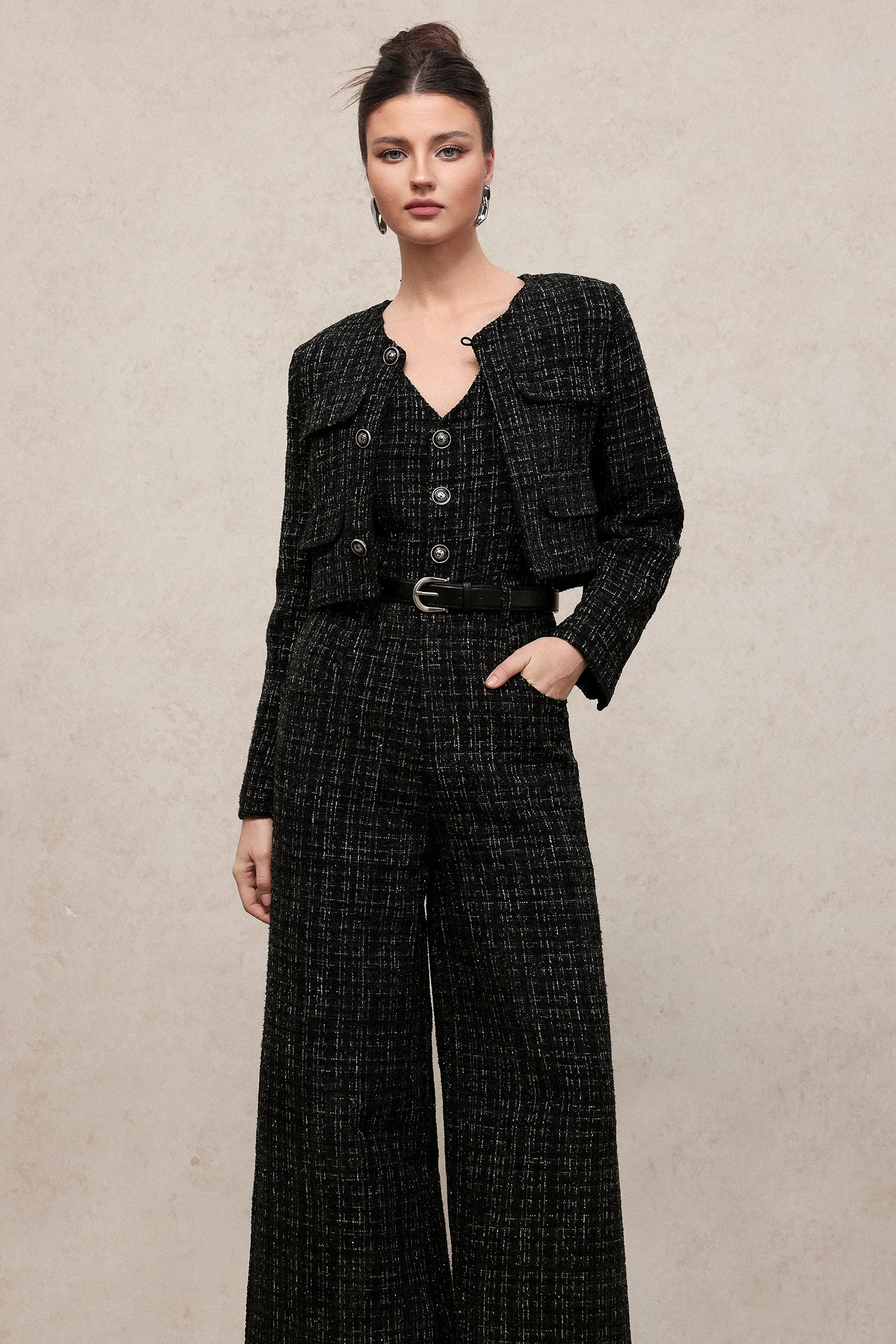 Zerasa Classic Tailored Long Sleeve Blazer And Sleeveless Jumpsuit Woven Two-Piece Set