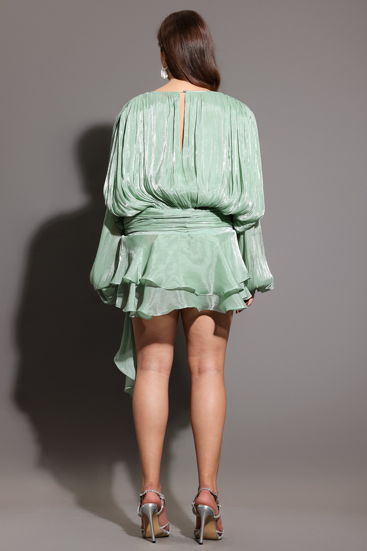 Dekia Long Sleeves Hollow Out Flounce Mini Dress