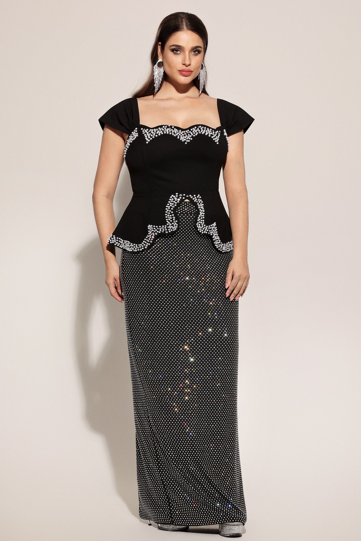 Vercia Off-The-Shoulder Diamond Bandage Maxi Dress