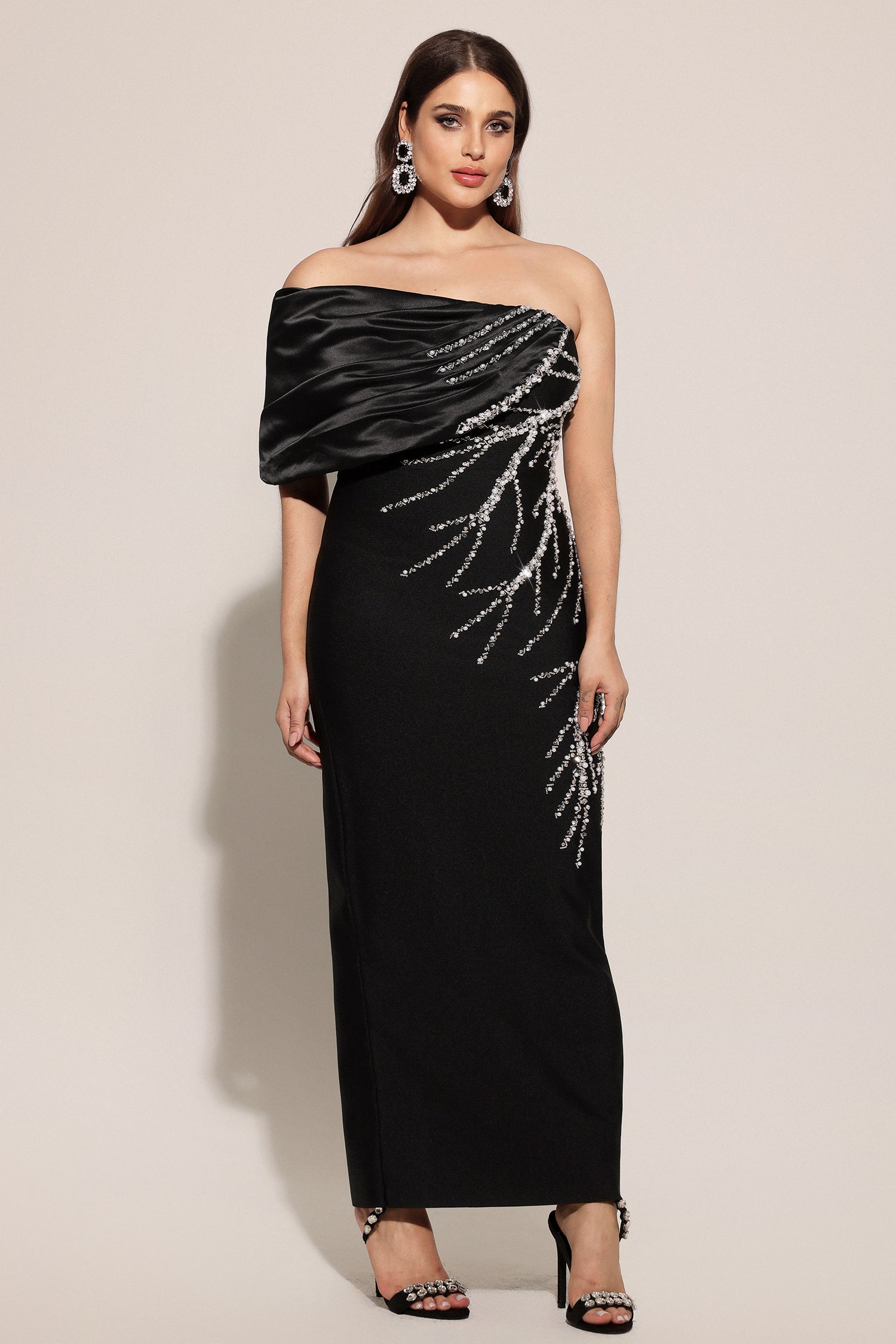 Zaha One Shoulder Sleeveless Diamond Bandage Maxi Dress