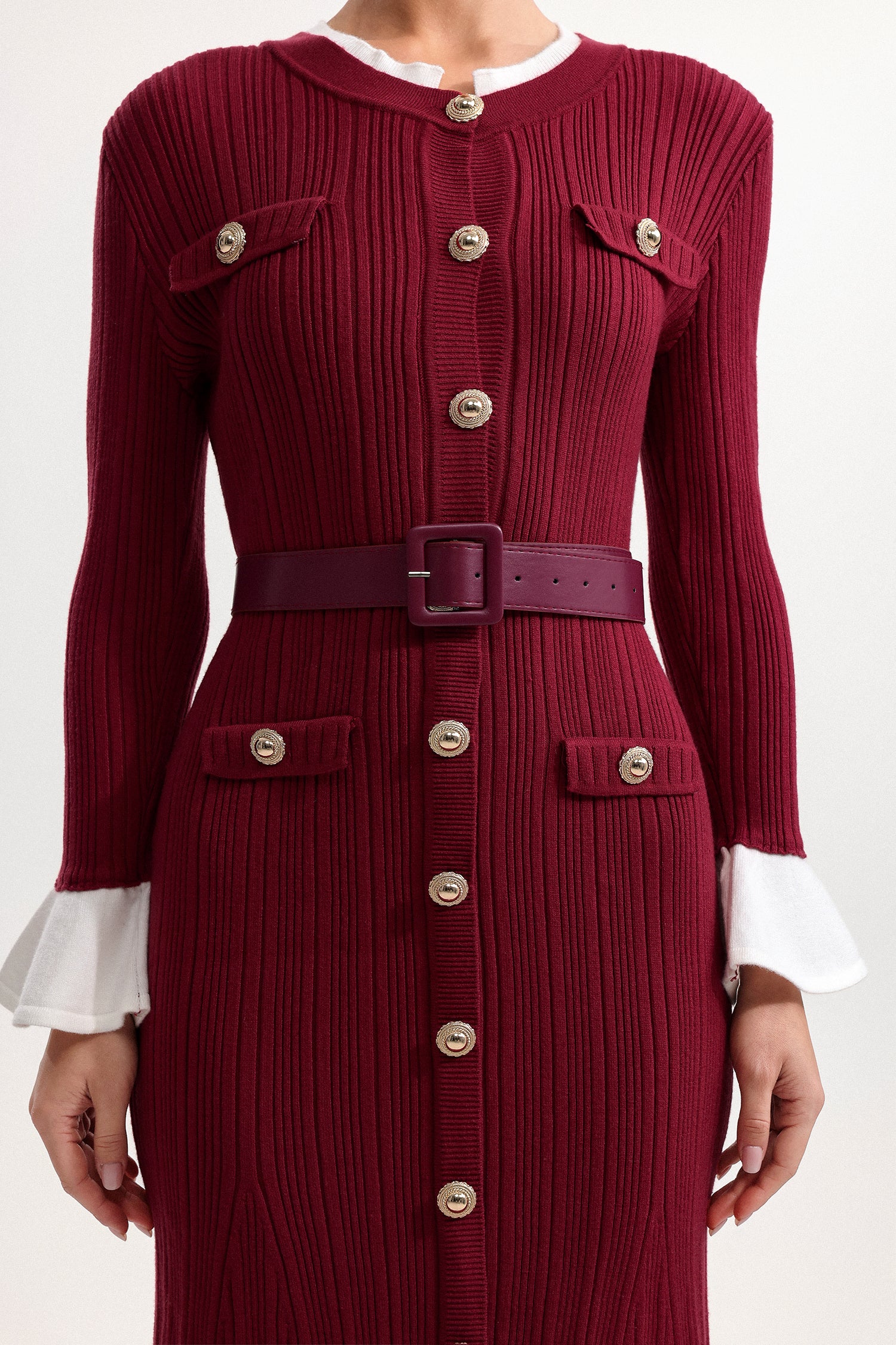 Mikko Classic Contour Round Neck Long Sleeve Knit Maxi Dress