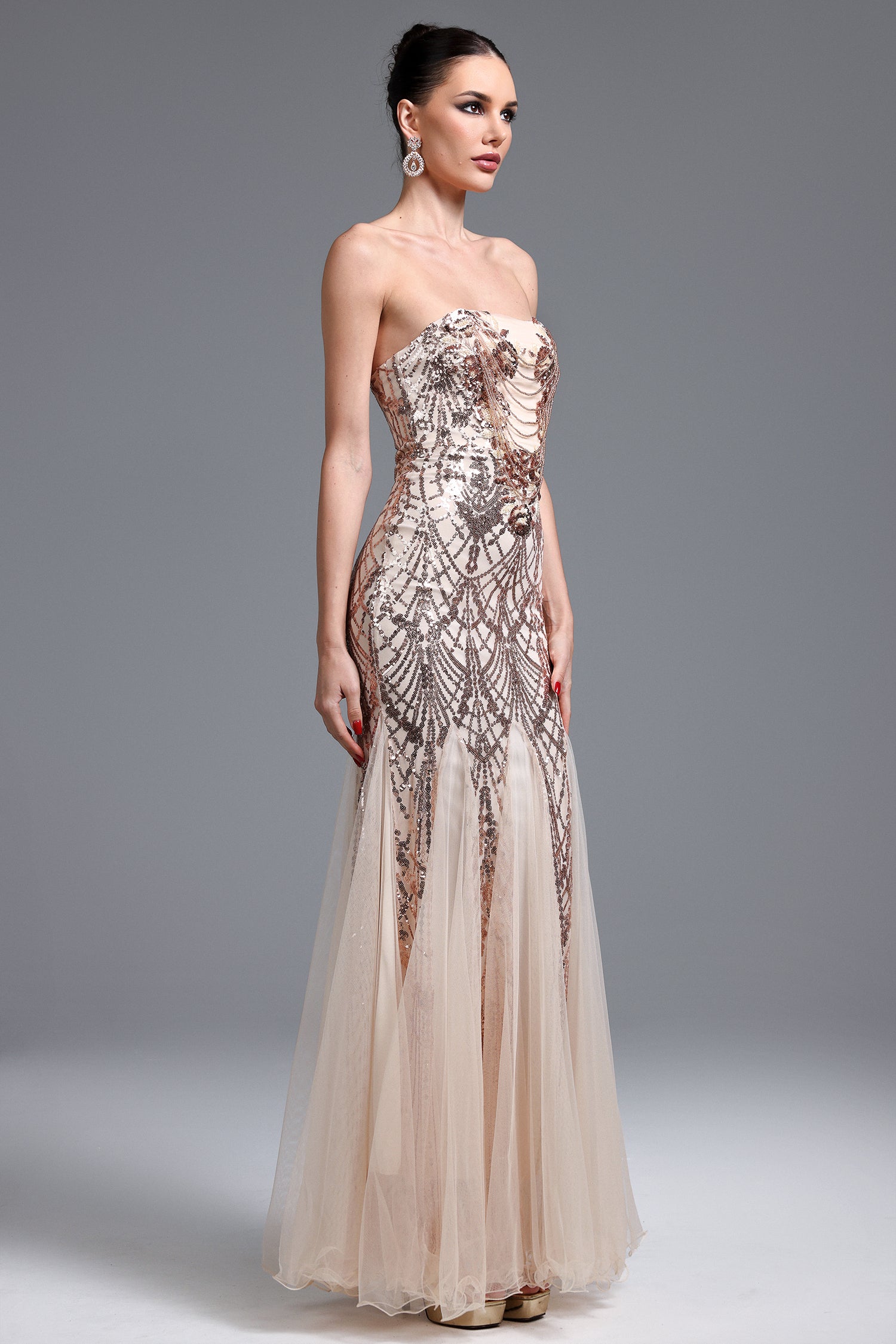 Rosmarie Glamorous Contour Strapless Sequin Maxi Dress