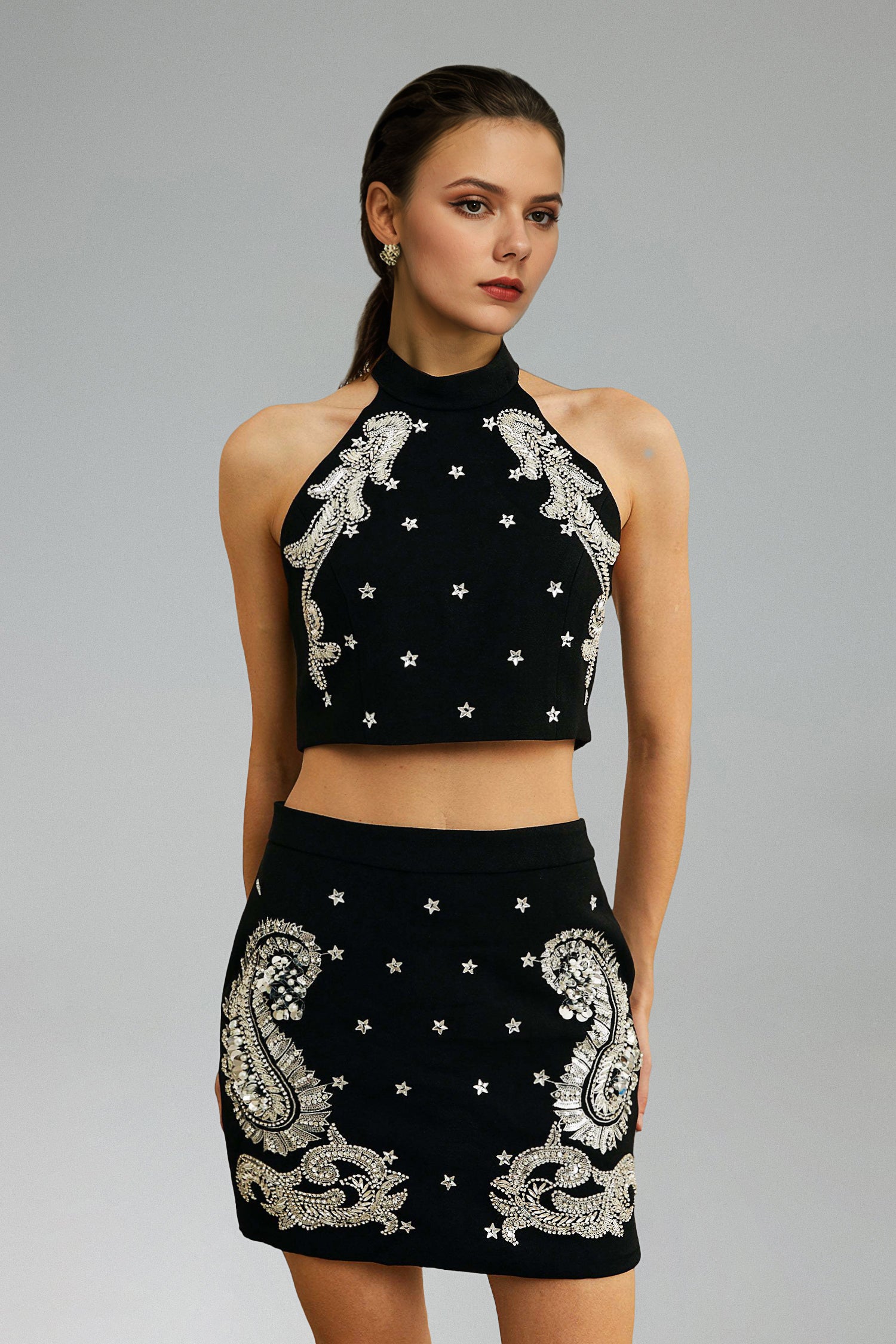 Delaney Sleeveless Diamond Sequin Mini Tow-piece Set