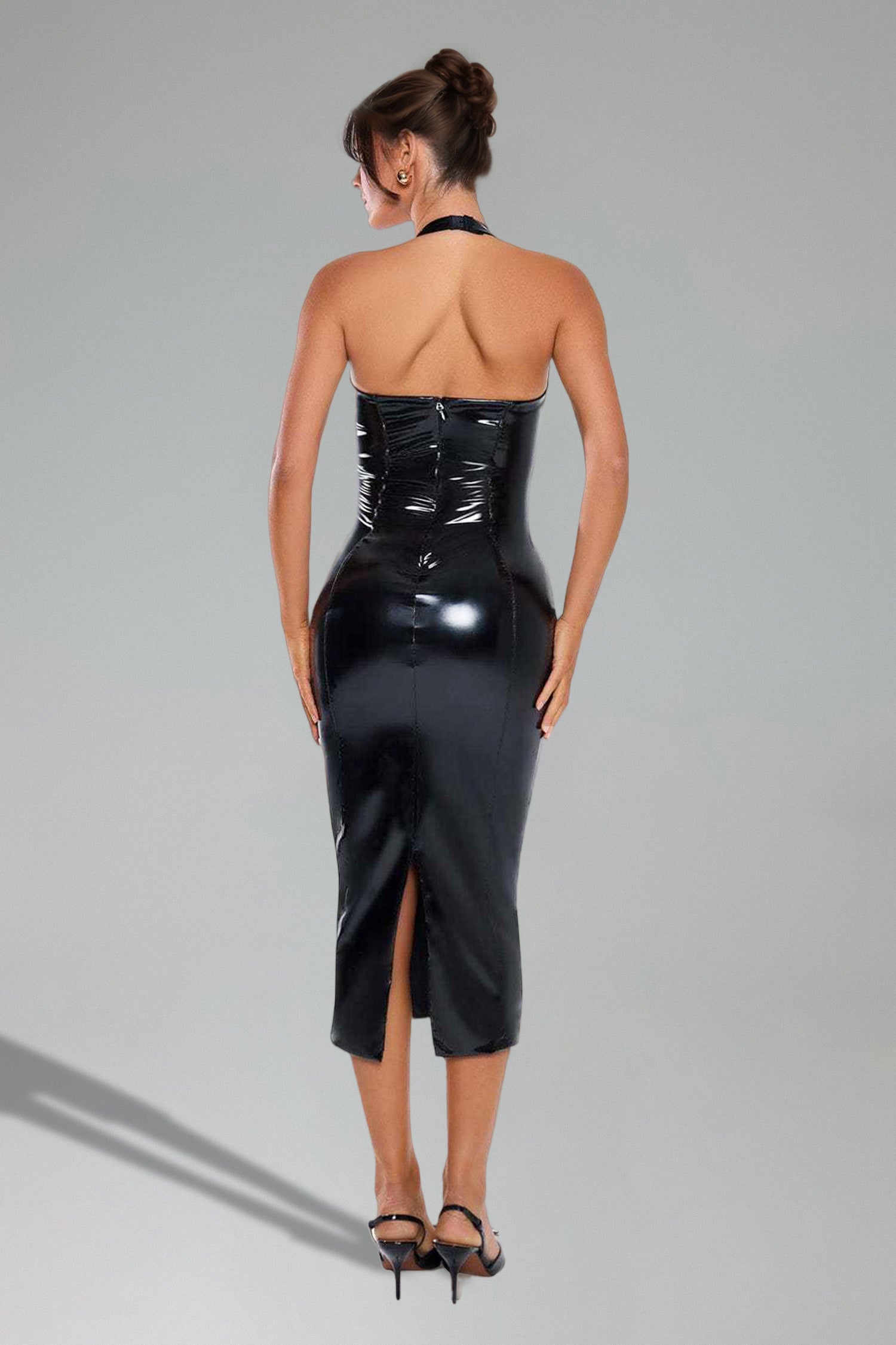 Julim Halter V-Neck Leather Maxi Dress