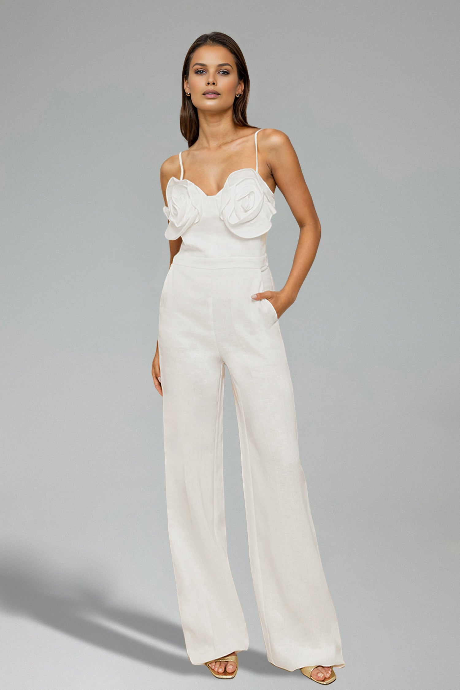 Daphne Sling 3D Flower Long Jumpsuit