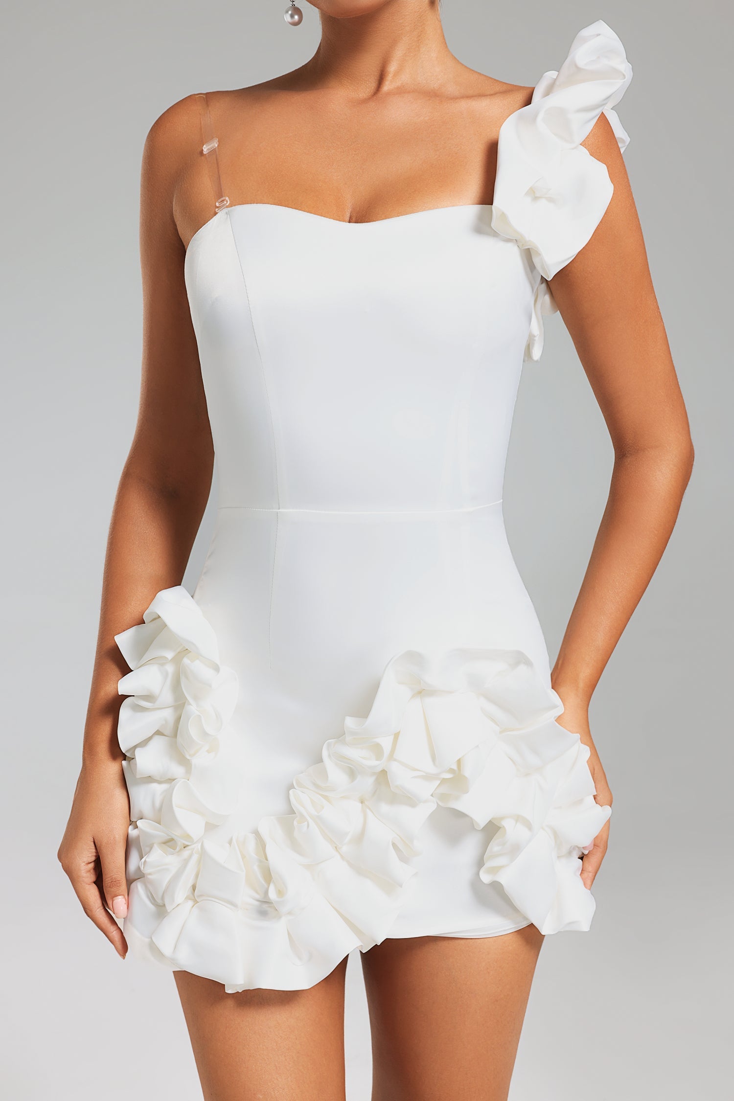 Bria One Shoulder Setin Mini Dress - White