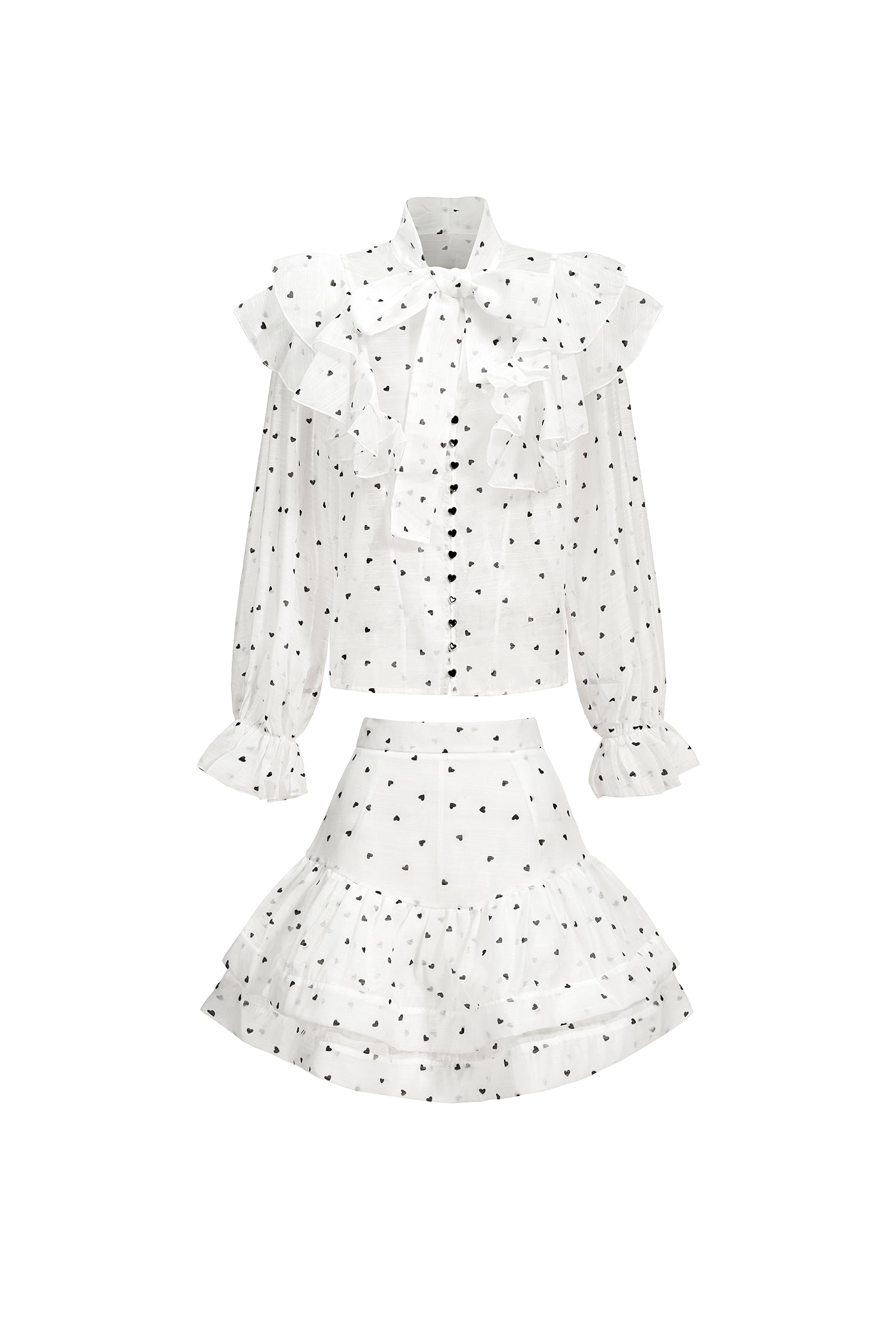 Walda Long Sleeves Dot Printed Folds Two-Piece Set