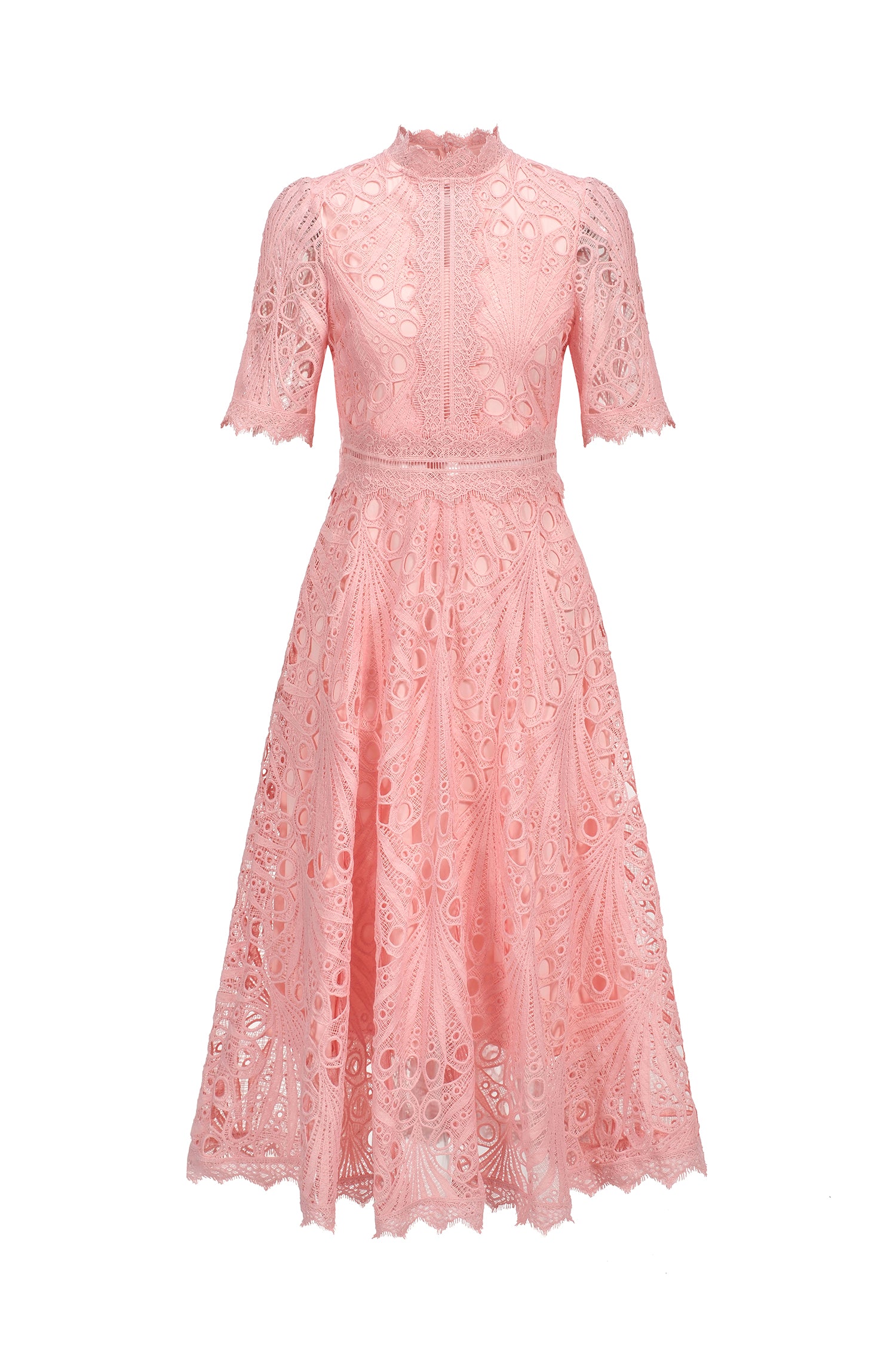 Lzada Short Sleeves Lace Hollow Out Midi Dress