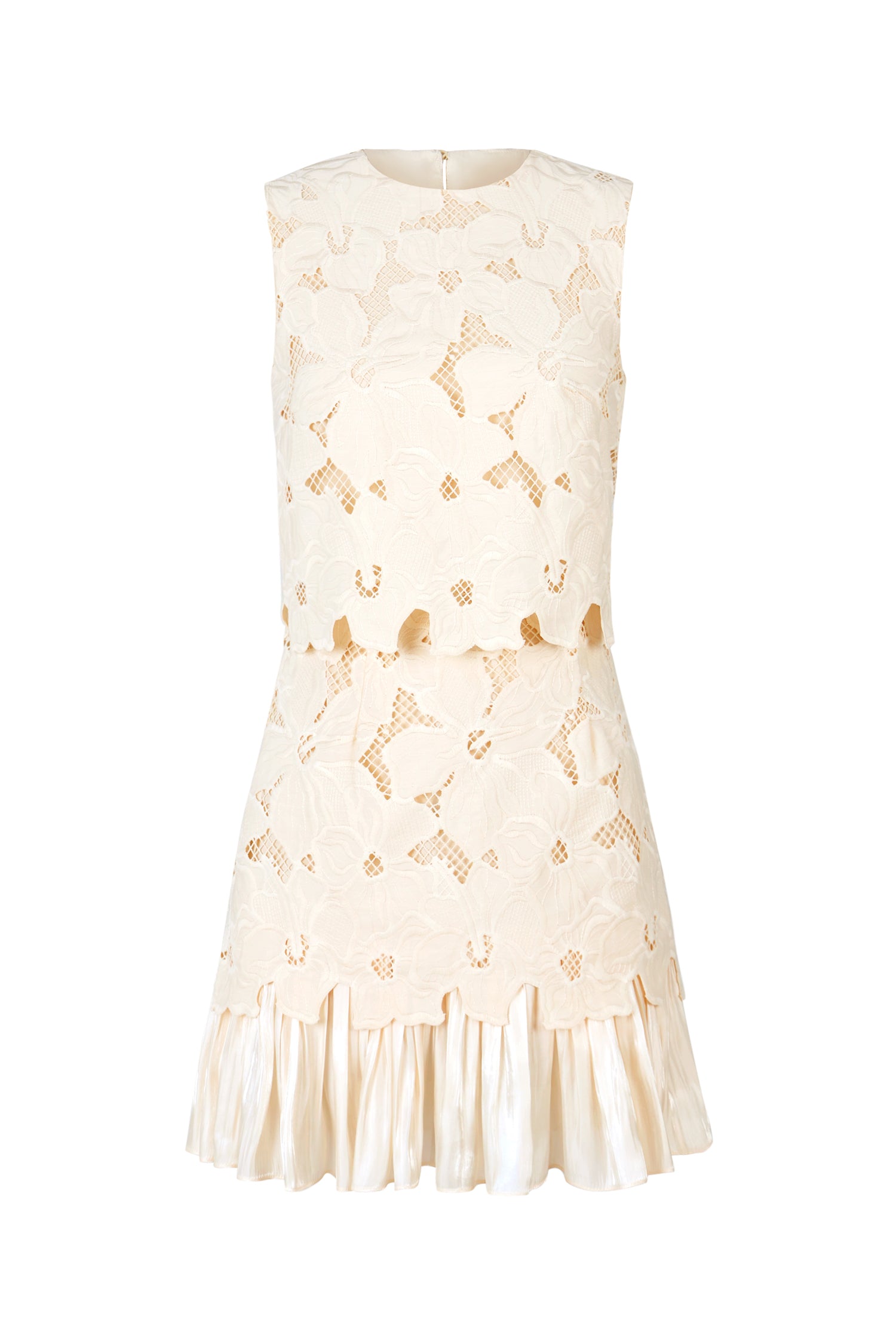 Tanisha Round Neck Sleeveless Flowers Lace Mini Dress