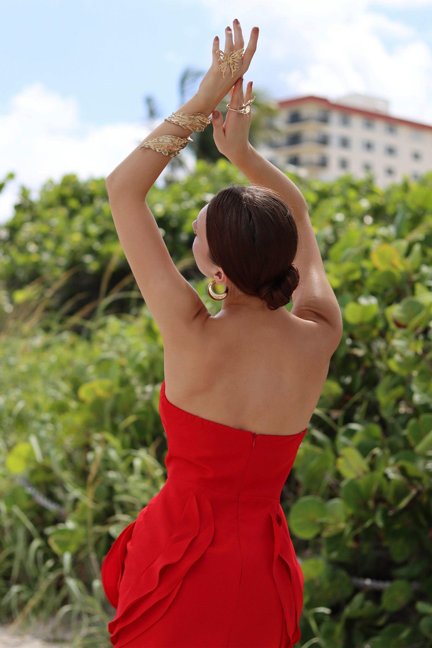 Shaha Flowers Tube Top Mini Dress - Red