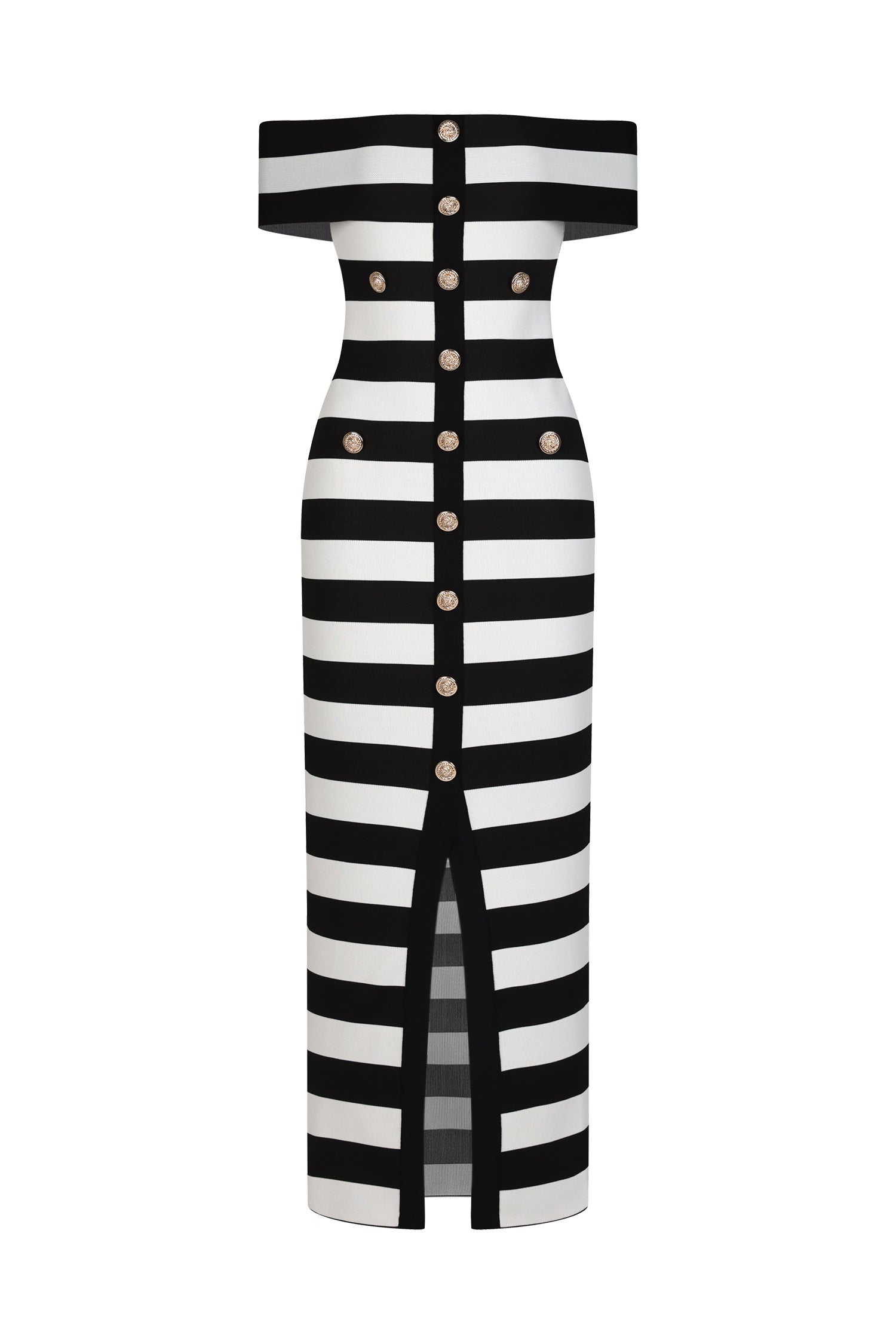 Habiba Off The Shoulder Stripes Bandage Maxi Dress
