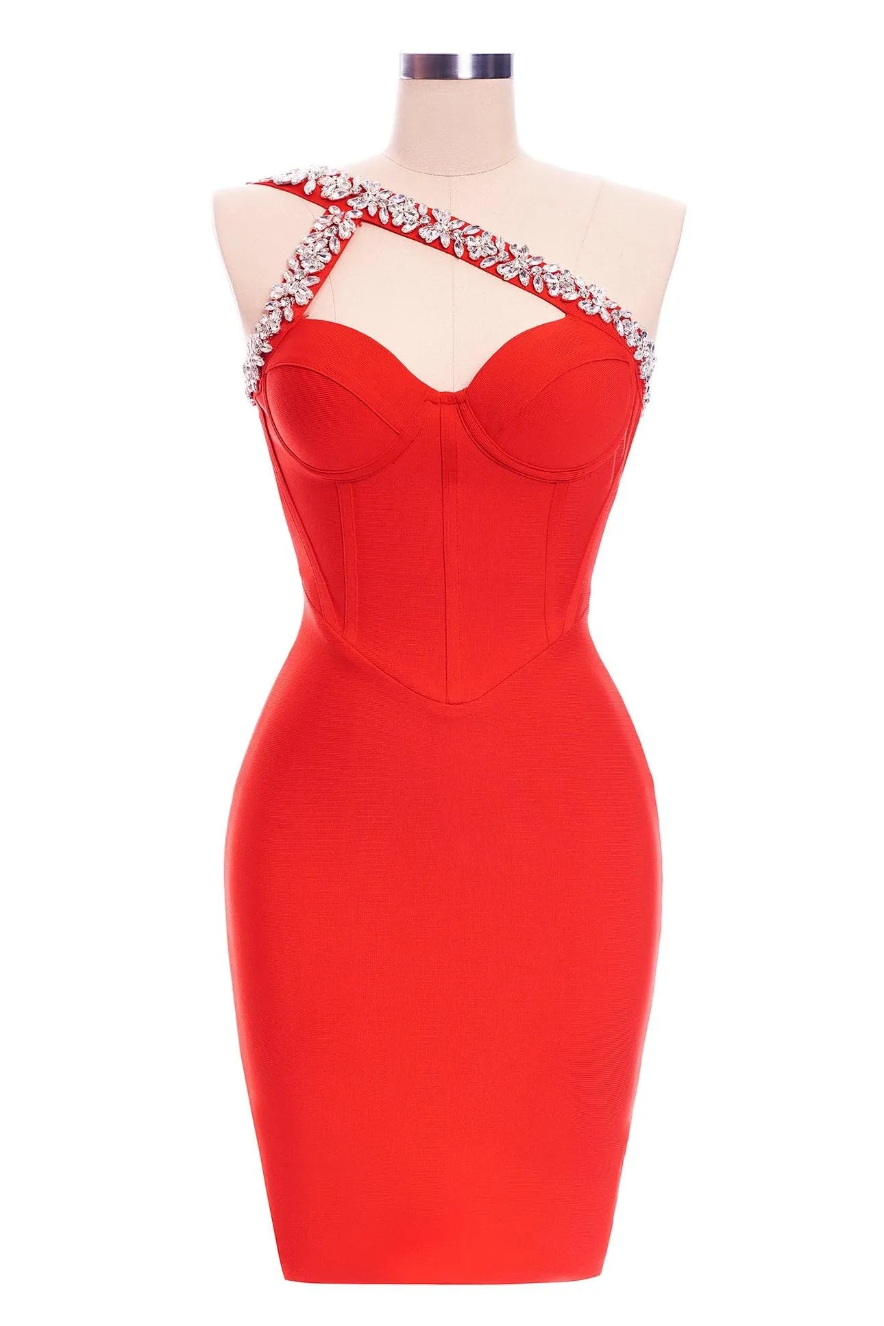 Strass One Shoulder Bandage Cocktail Kleid - Rot