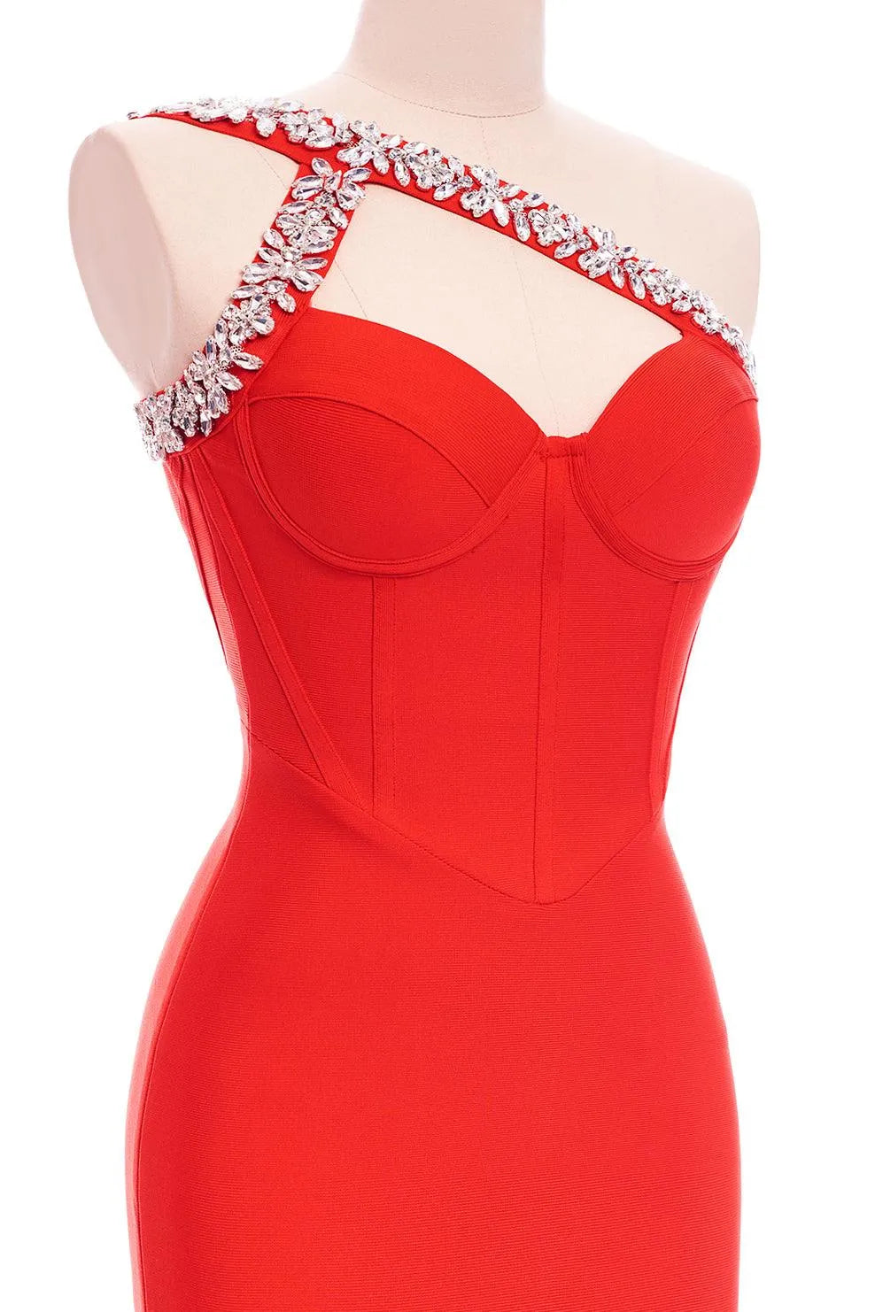 Strass One Shoulder Bandage Cocktail Kleid - Rot