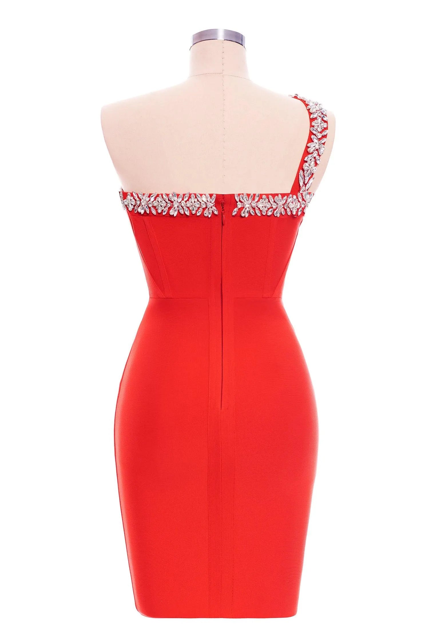 Strass One Shoulder Bandage Cocktail Kleid - Rot