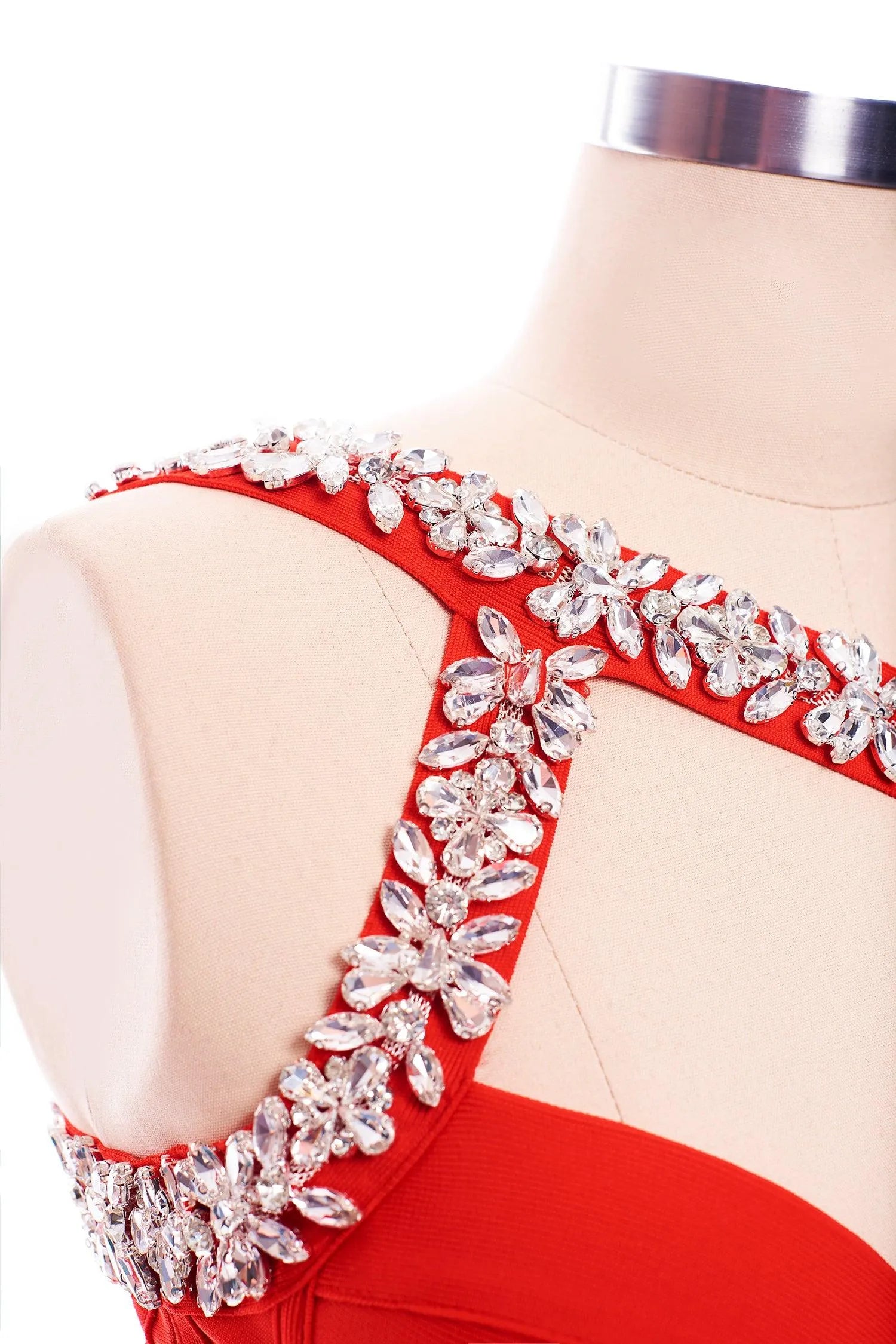 Strass One Shoulder Bandage Cocktail Kleid - Rot