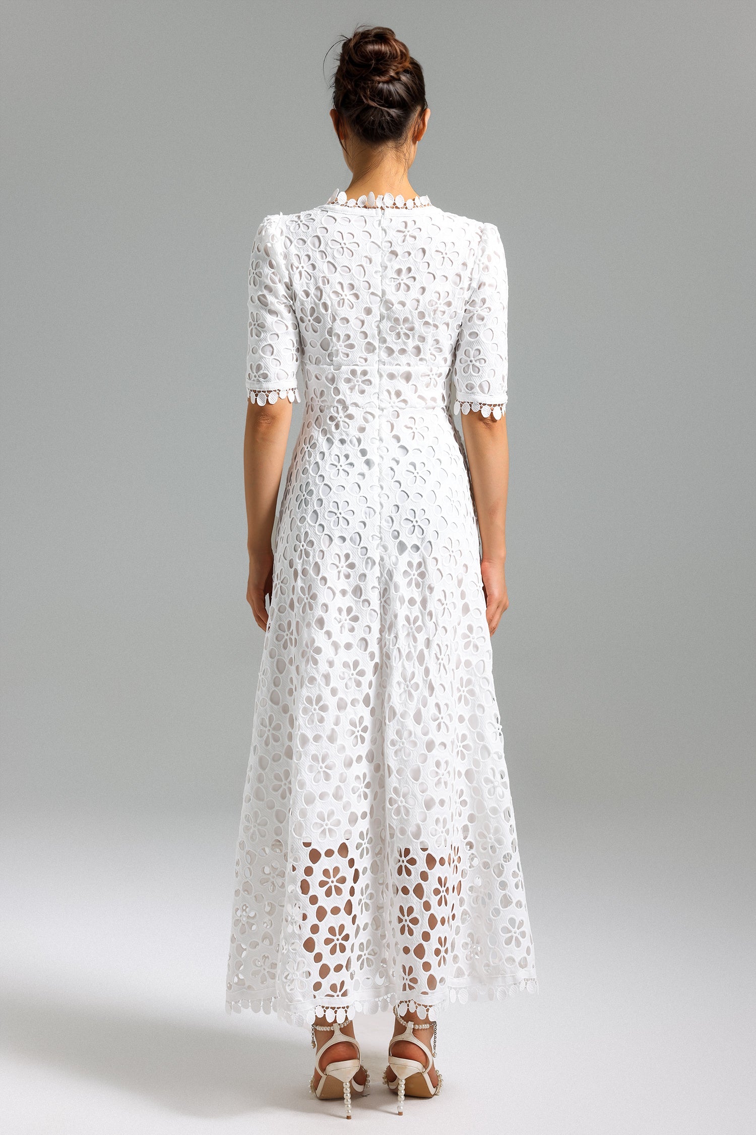 Glenora V-Neck Lace Maxi Dress - White