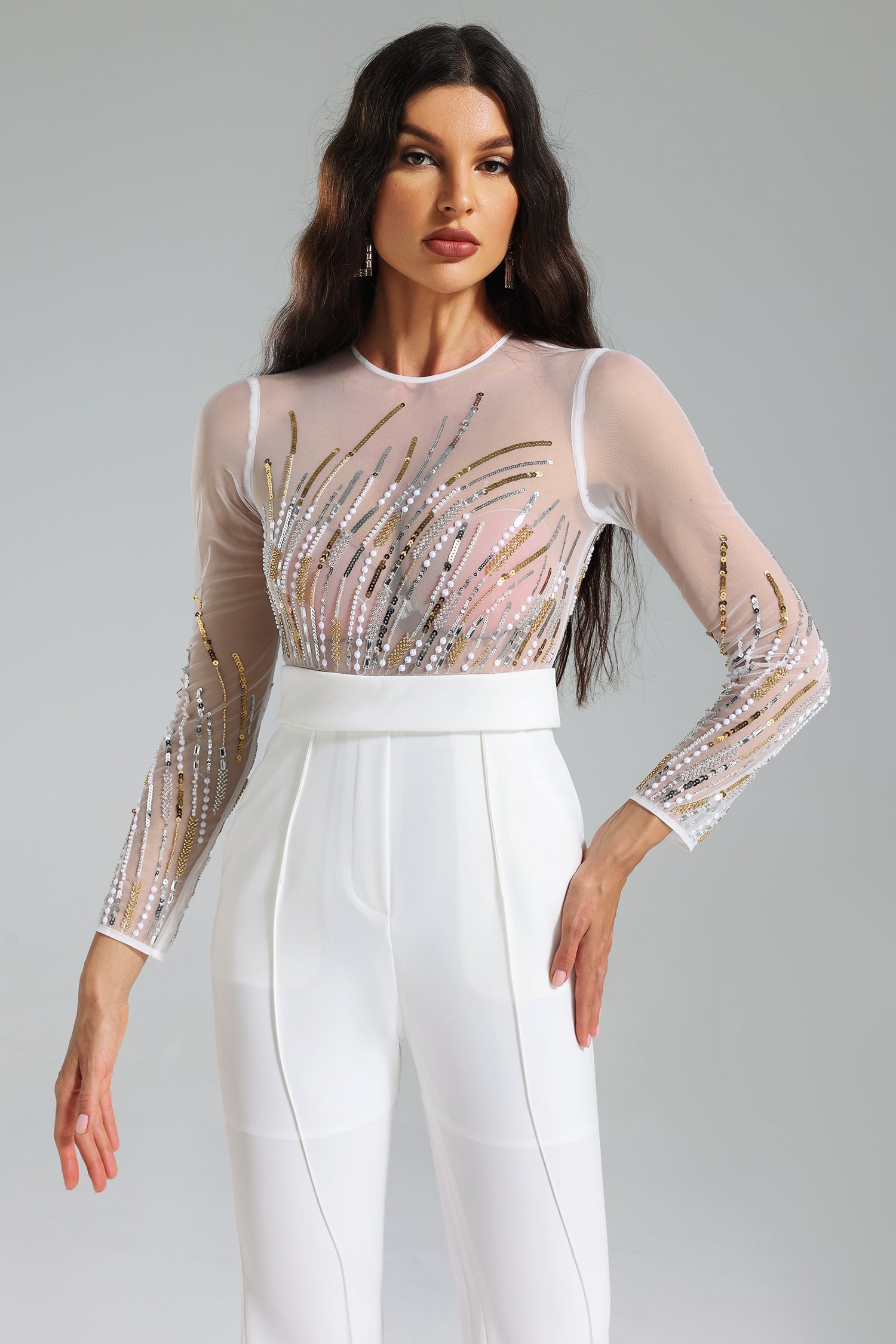 Hacaki Sequins Mesh Jumpsuit