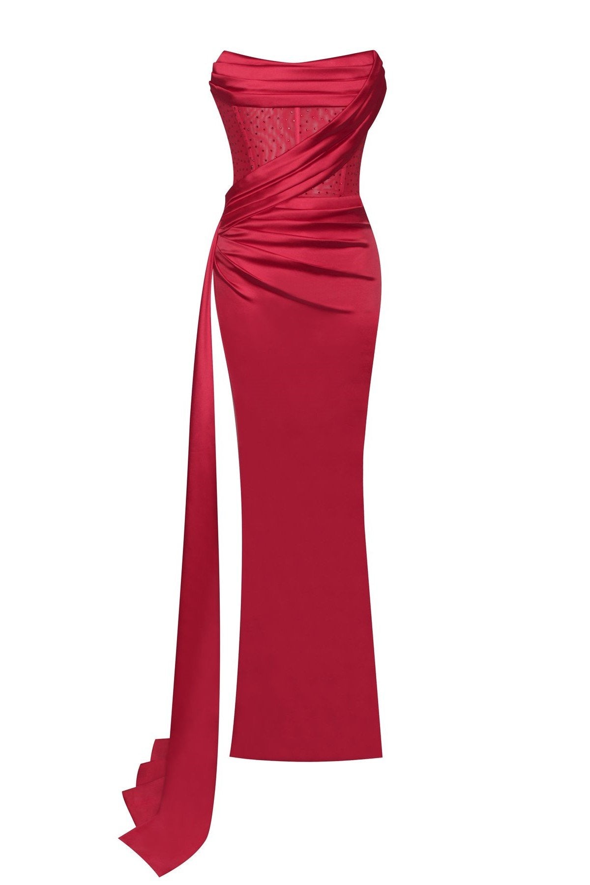 Haliya Crystallized Corset High Slit Gown - Red - Bellabarnett