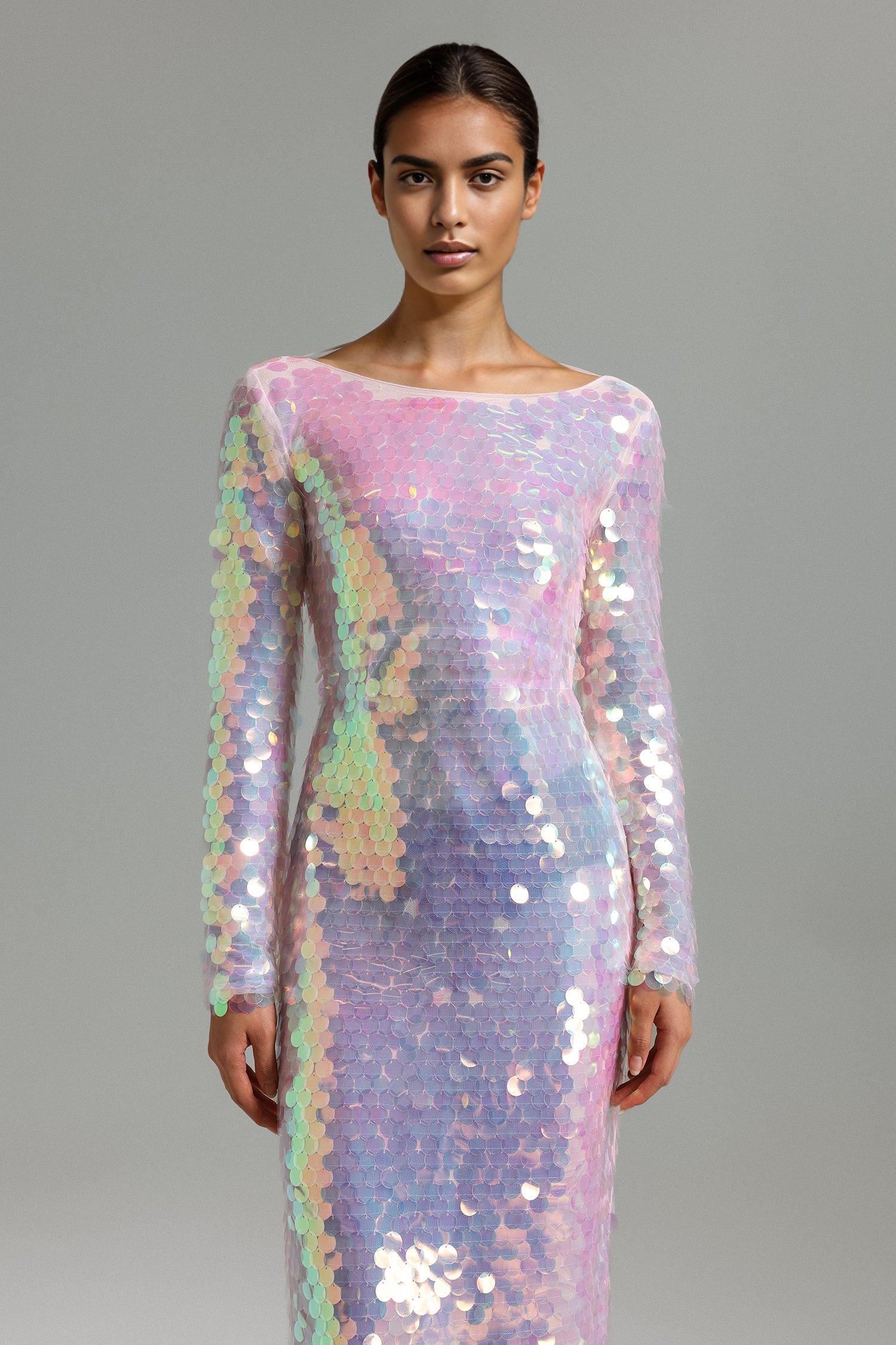 Ienee Long Sleeves Sequins Maxi Dress - Pink