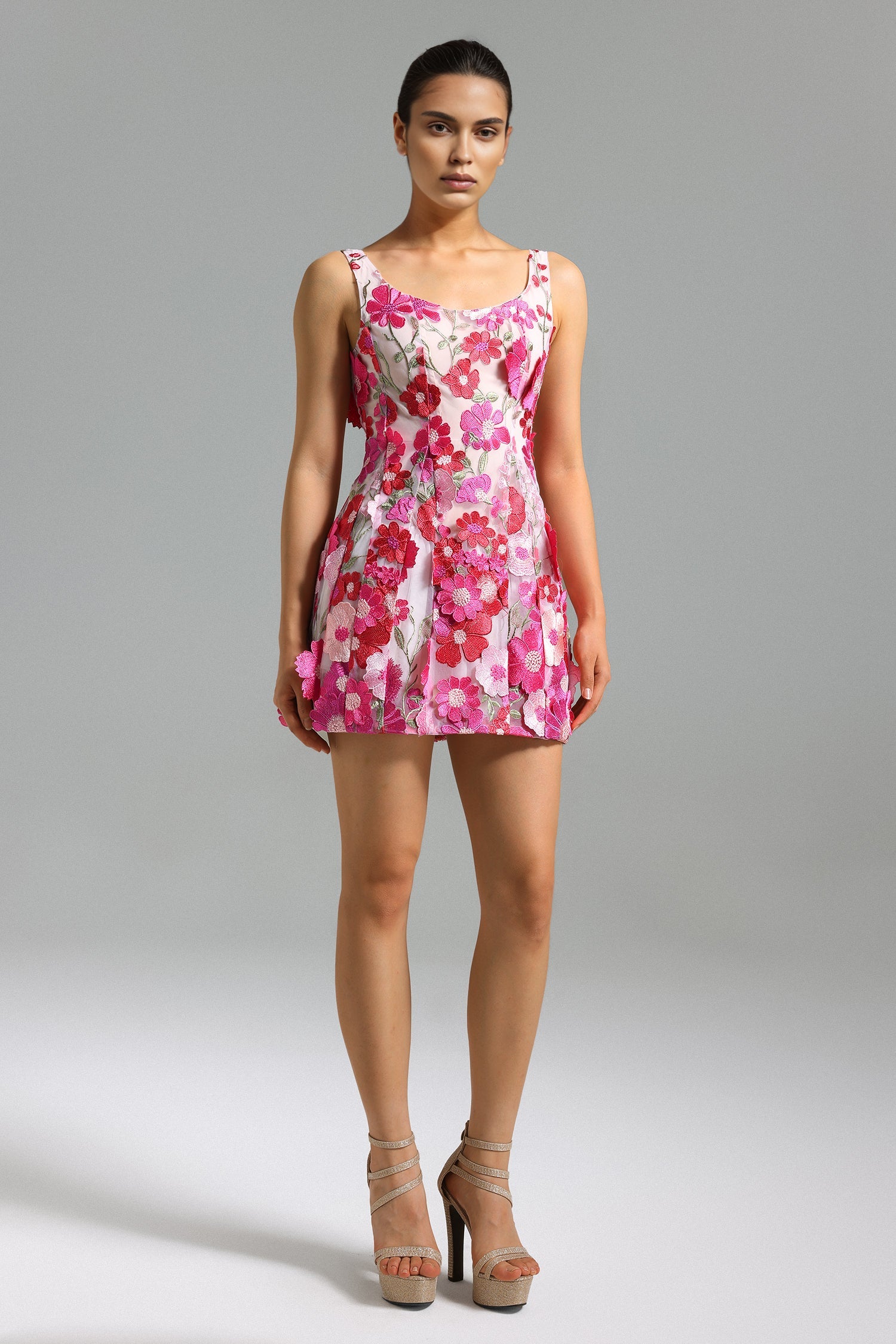 Kasuni Flower Mesh Mini Dress - Floral