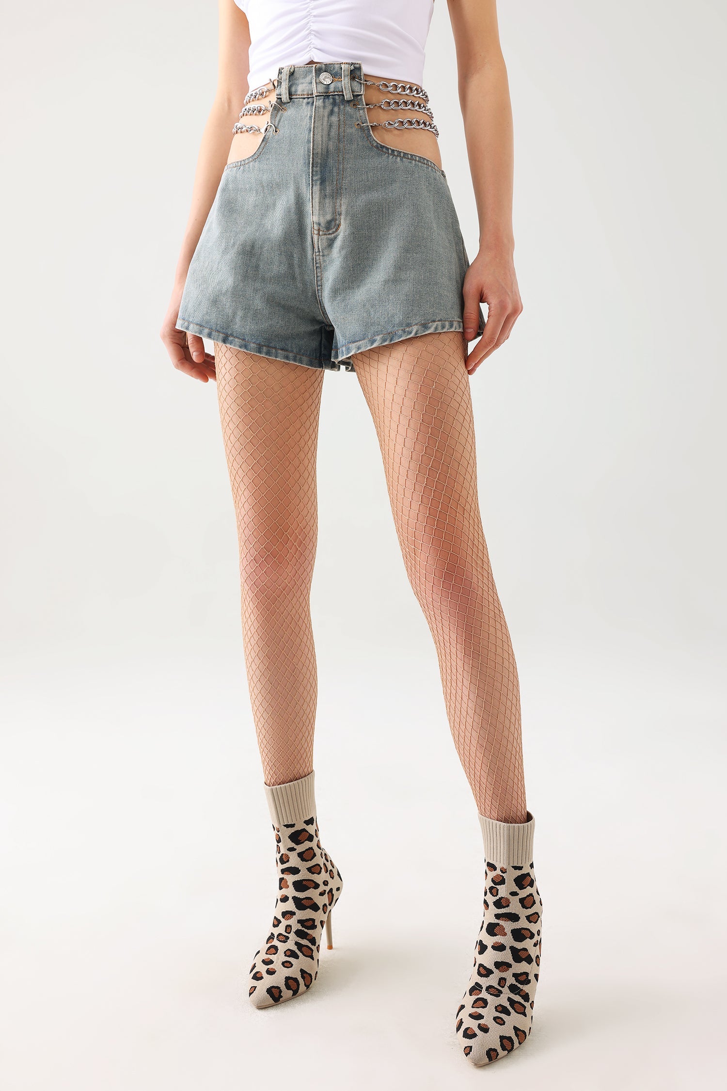 Lerae Chains Denim Shorts