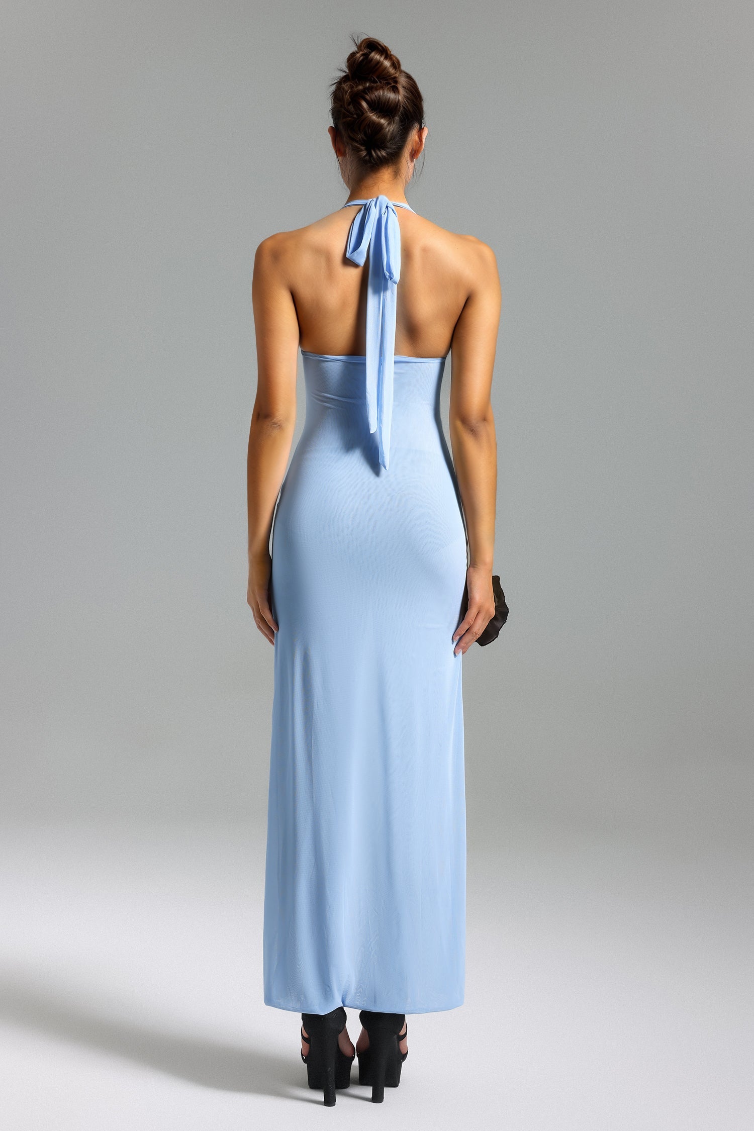 Lilya Halter Flower Mesh Asymmetrical Dress - Blue