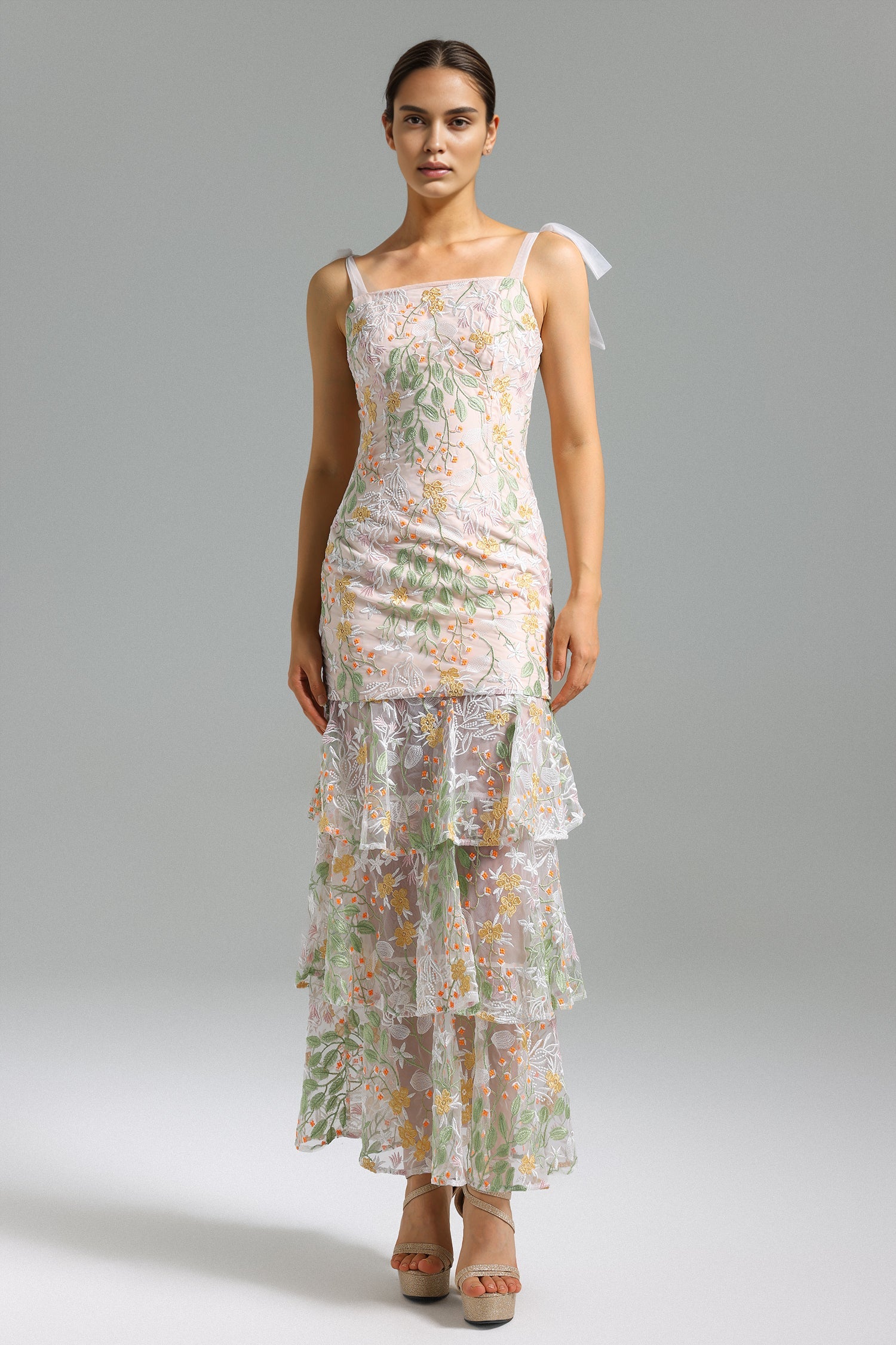 Qerly Embroidery Mesh Maxi Set - Floral