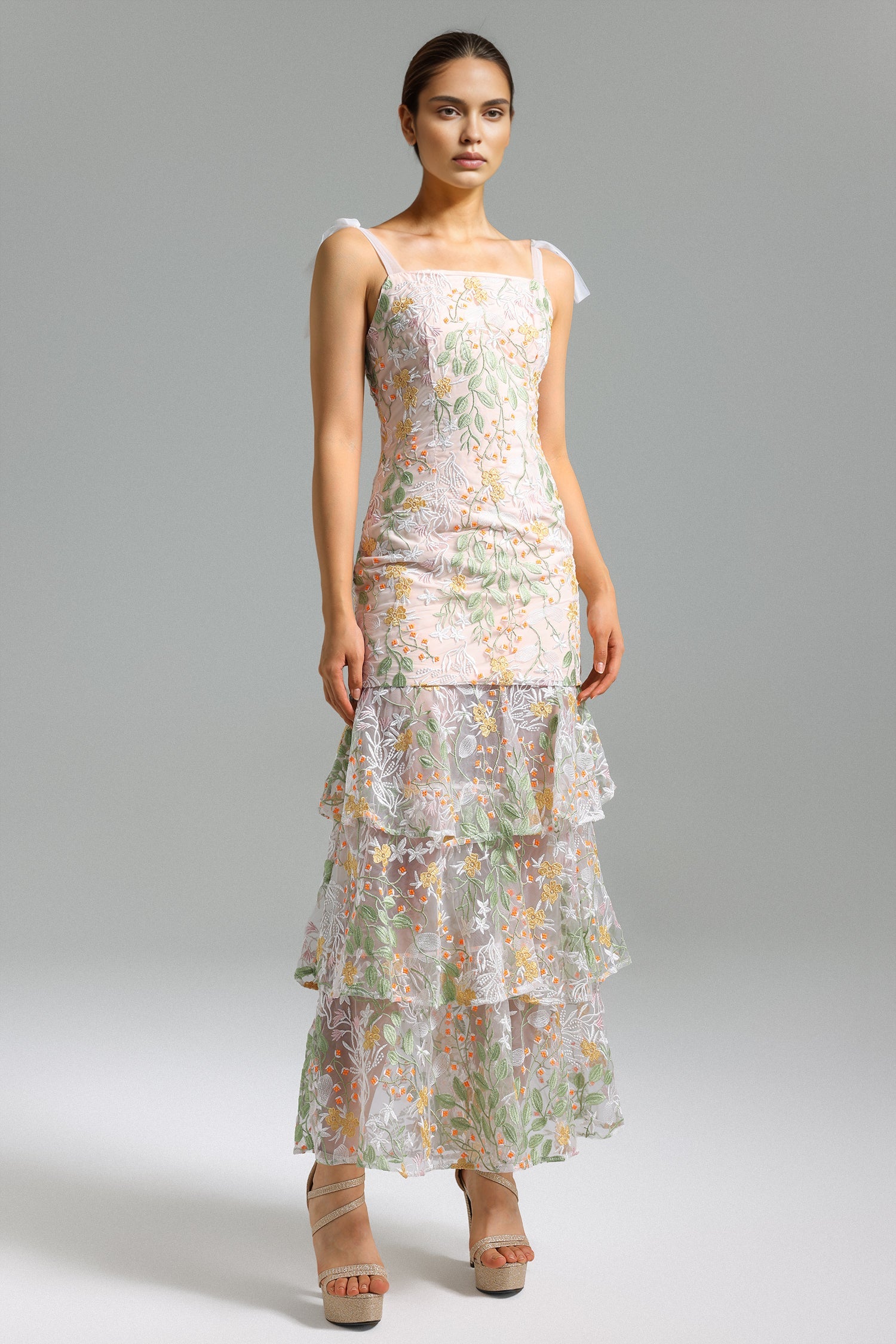 Qerly Embroidery Mesh Maxi Set - Floral
