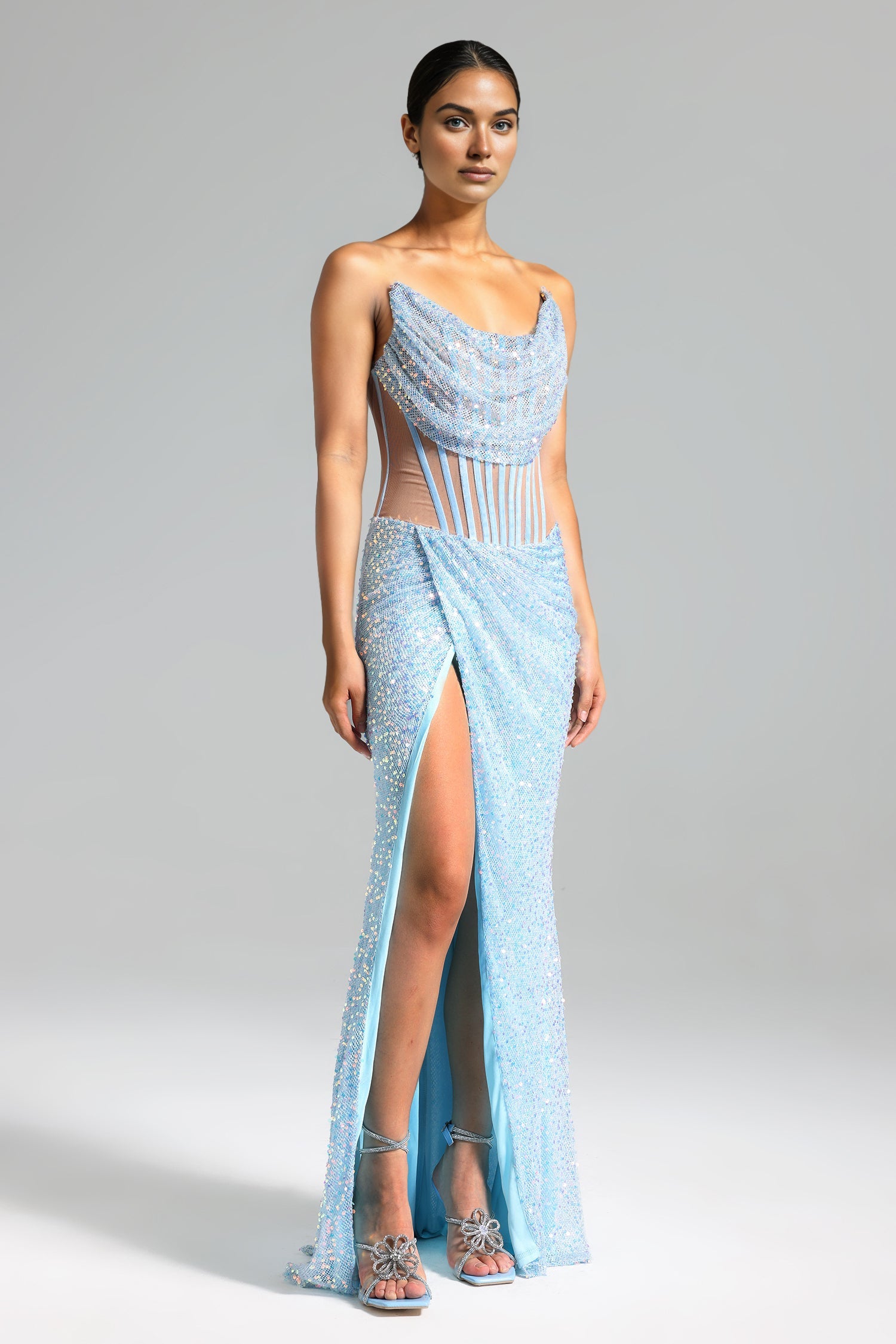 Romita Sequins Mesh Slit Dress