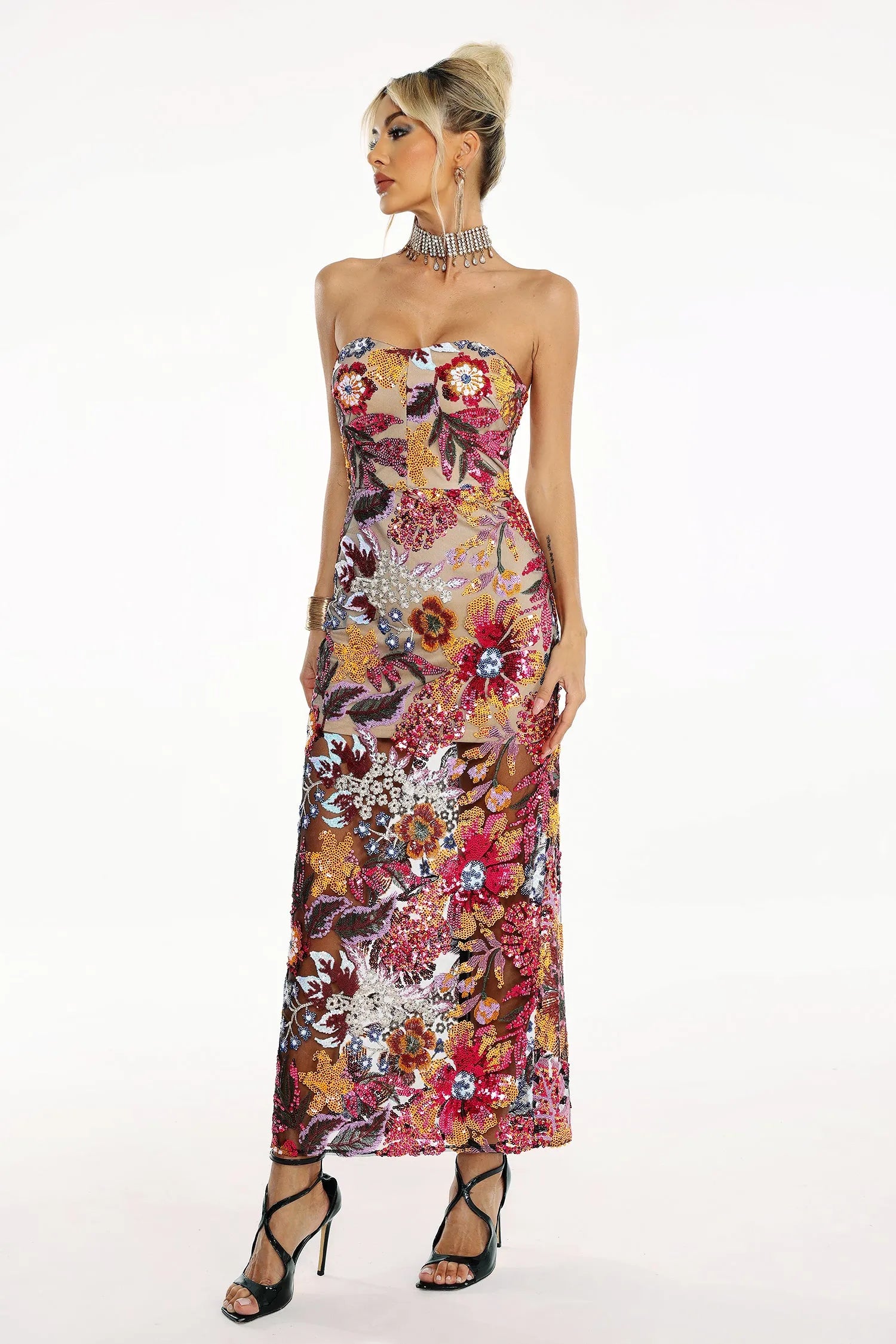 Satu Floral Glitter MaxiKleid